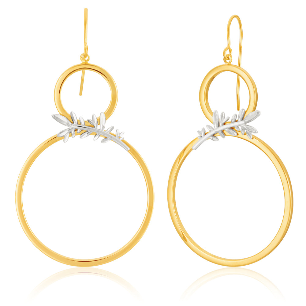 9ct Yellow & White Gold Olive Leaf 8-Shaped Drop Earrings for Women - Elegant Dangle Earrings for Weddings, Parties & Special Occasions