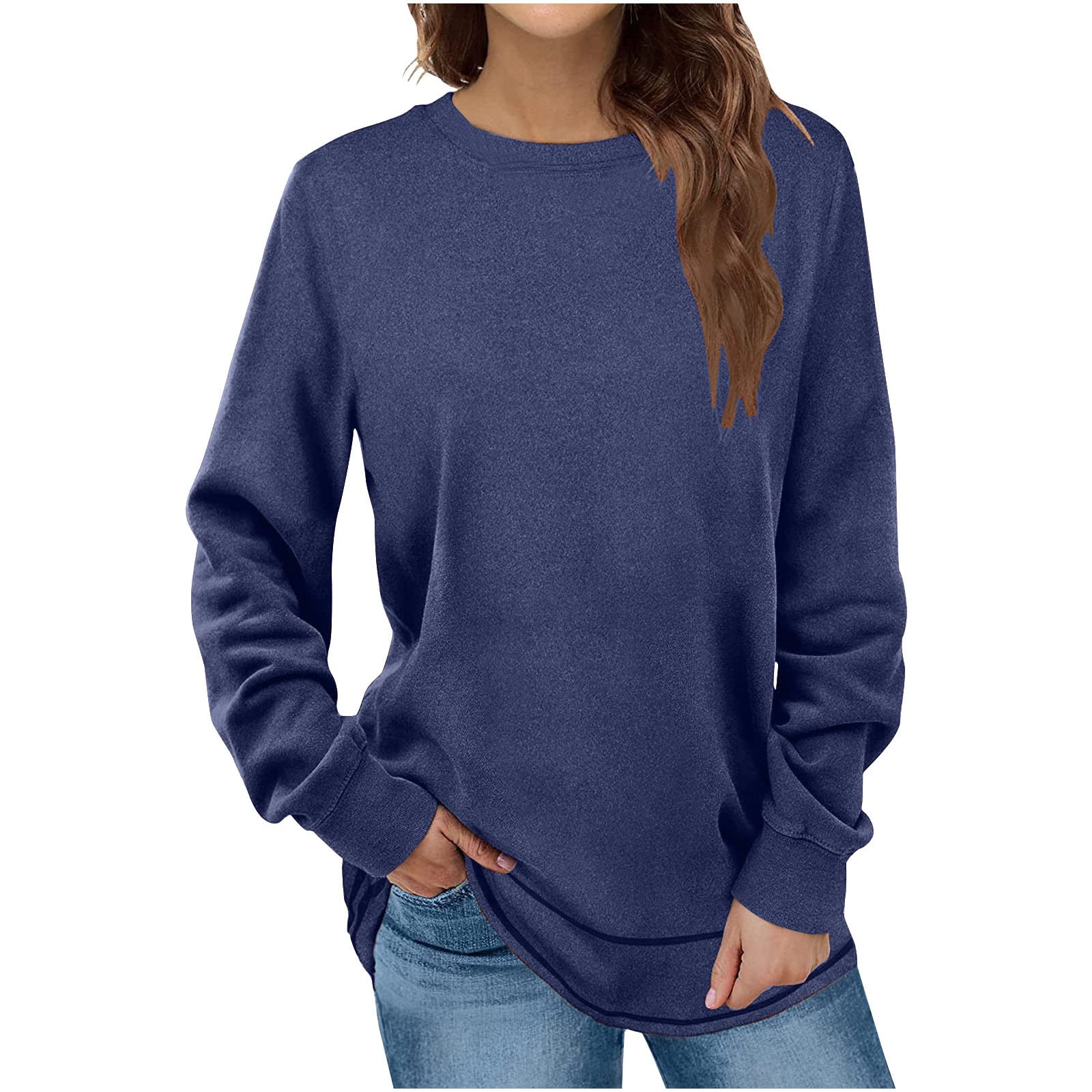 PBNBP Women's Long Sleeve Tunic Tops - Soft Crewneck Curved Hem Sweatshirts for Leggings | Fall Fashion Dressy Casual Shirts | Perfect for Work, Weekend & Layering