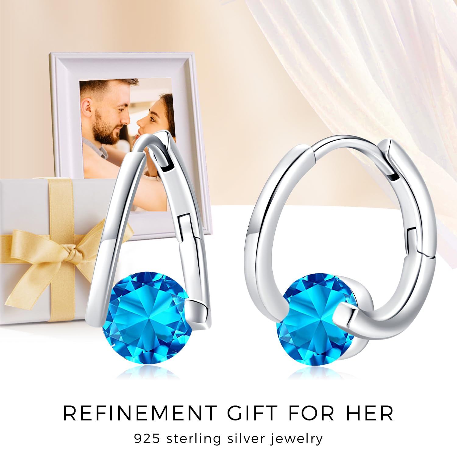 Birthstone Hoop Earrings for Women & Girls - 925 Sterling Silver Hypoallergenic Jewelry - Perfect Gift for Sensitive Ears | Ideal for Birthdays, Anniversaries & Everyday Wear