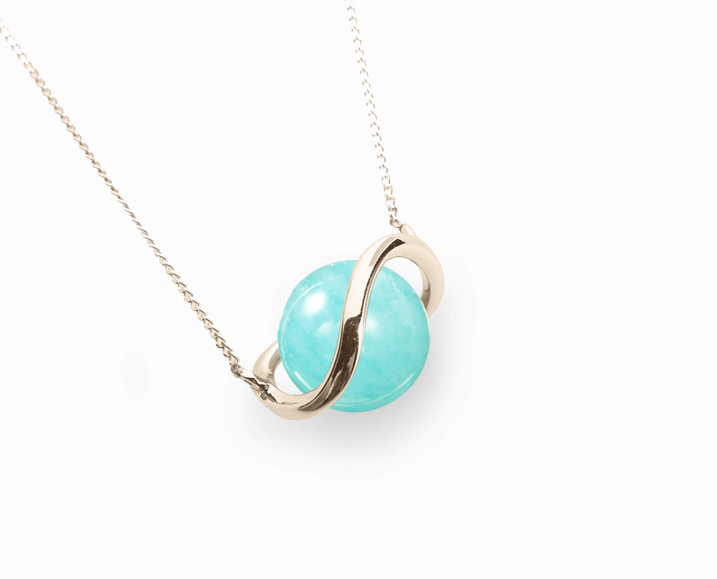 Majade Handmade 14K Yellow Gold Turquoise Necklace | Amazonite Gemstone Pendant | Light Blue Teal Green Minimalist Solitaire Jewelry for Women | Perfect for Weddings, Parties & Everyday Wear