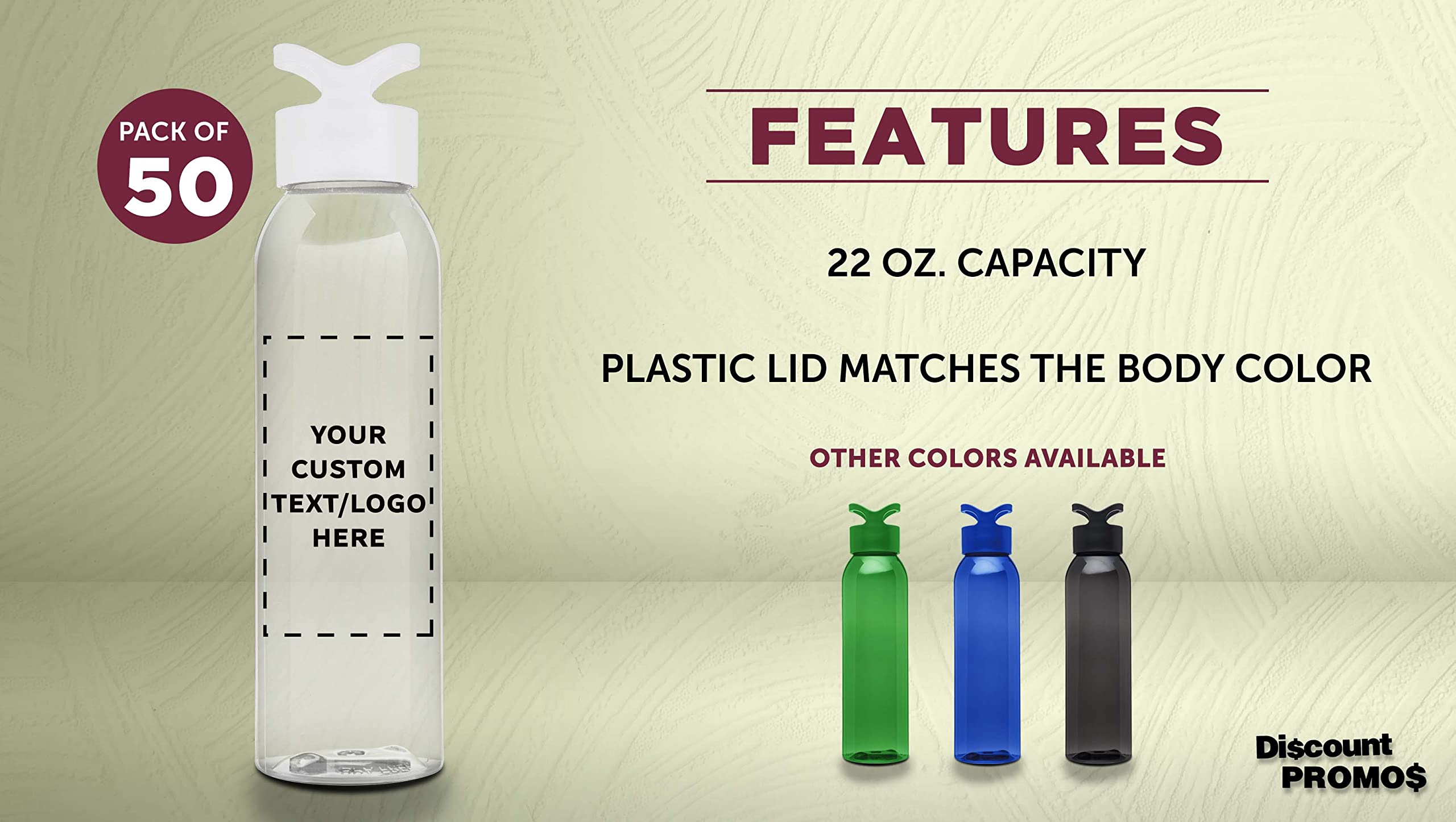 Custom 22oz Tritan Plastic Water Bottles - Personalized with Text/Logo - 50 Pack Bulk Reusable Sports Bottles for Gym, Office & Outdoor Activities - BPA-Free White Water Bottles Wholesale