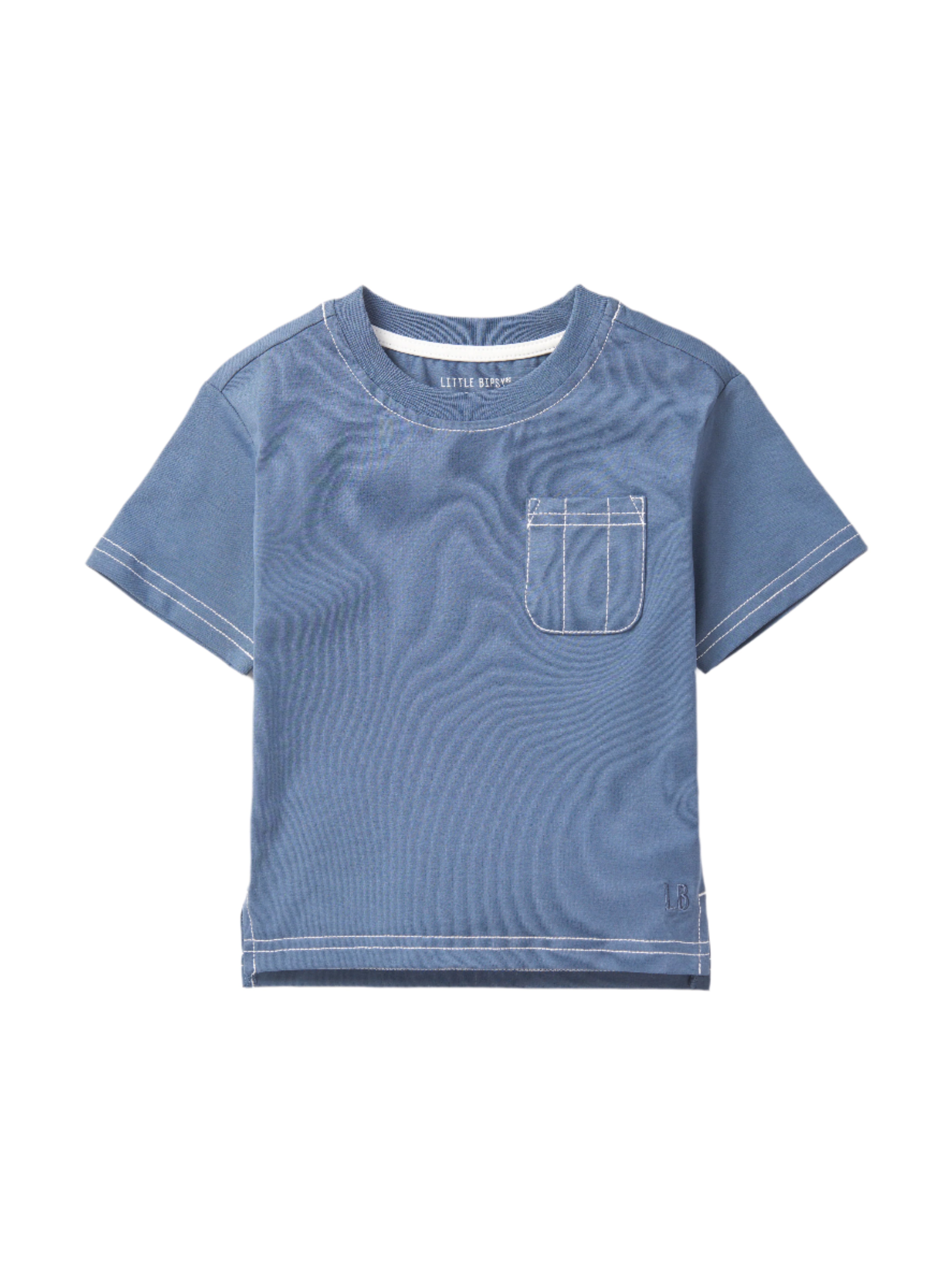 Men's Contrast Thread T-Shirt - Blue Casual Tee for Everyday Wear | Comfortable Cotton Shirt for Street Style & Outings