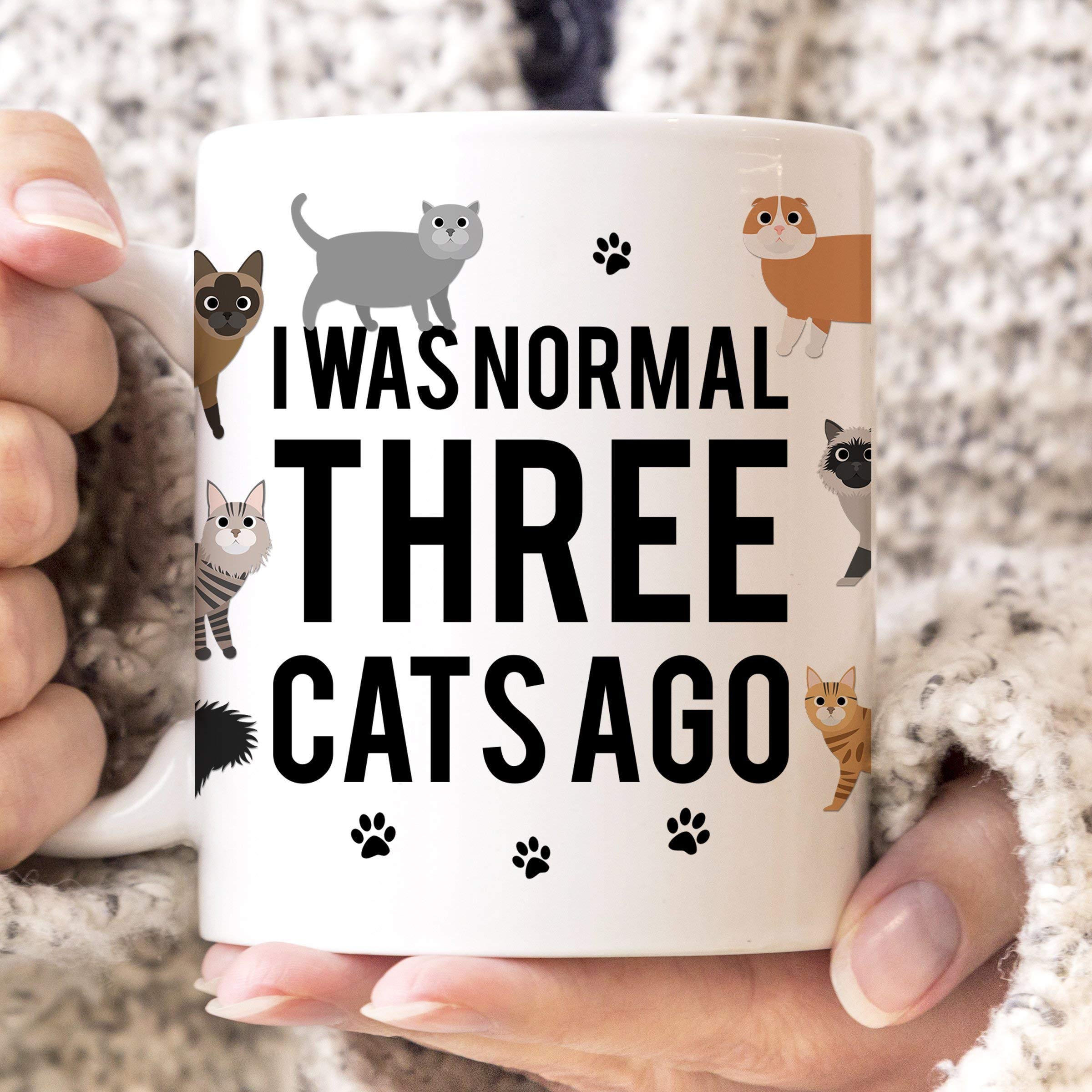 Funny Cat Lover Coffee Mug - 'I Was Normal Three Cats Ago' Ceramic Cup, Microwave & Dishwasher Safe - Perfect Gift for Cat Owners, Office Humor & Coffee Break Laughs
