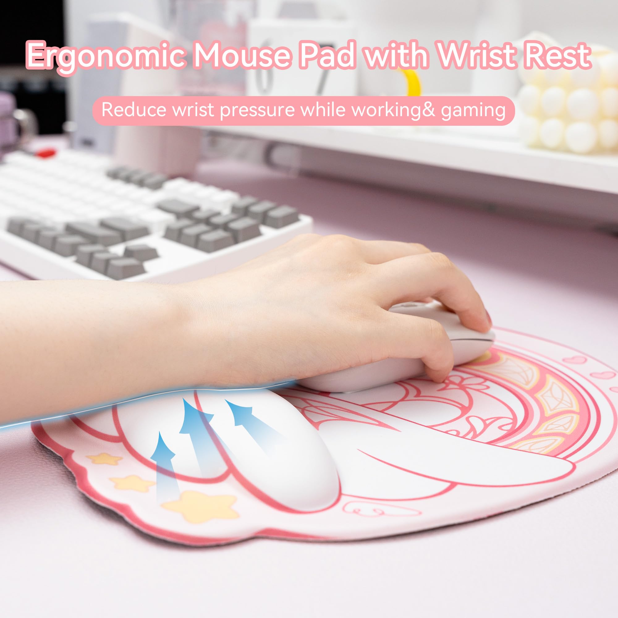GeekShare Ergonomic Mouse Pad with Wrist Rest - Non-Slip Rubber Base, Small Gaming Mouse Mat for Laptop, Computer, Home & Office (Star Wings Series) - Perfect for Long Work Hours & Gaming Sessions