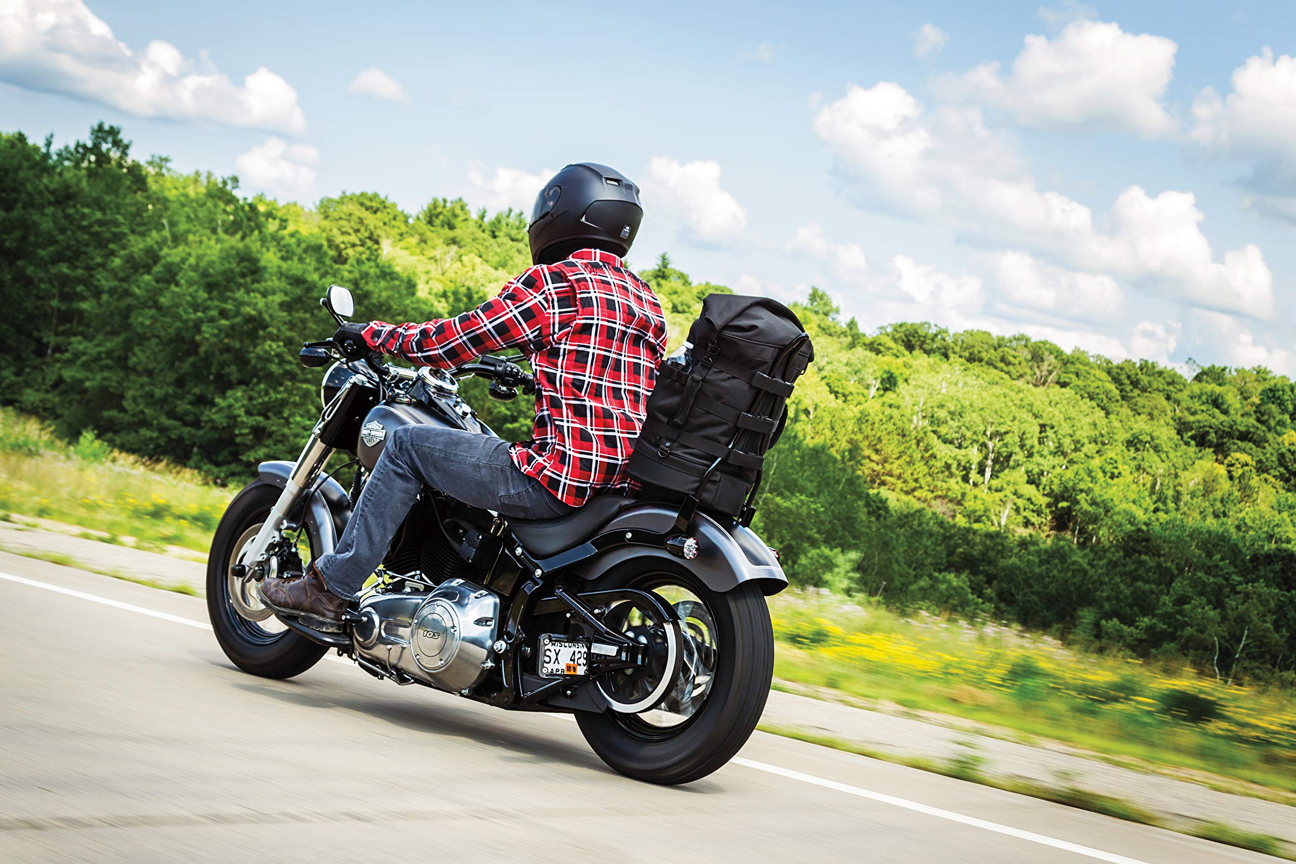 Kuryakyn 5282 Momentum Freeloader Expandable Motorcycle Travel Luggage - Weatherproof Duffle Bag with Sissy Bar Straps for Harley, Cruiser & Touring Bikes (Black) - Perfect for Road Trips, Camping & Long-Distance Riding