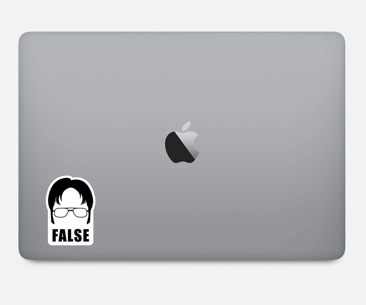 Dwight False Sticker Office Funny Quote Stickers (4 Pack) - 2.5 Inch Vinyl Decals for Laptop, Phone & Tablet - Waterproof & Durable - Perfect for Office Decor, School Supplies & Gift Giving