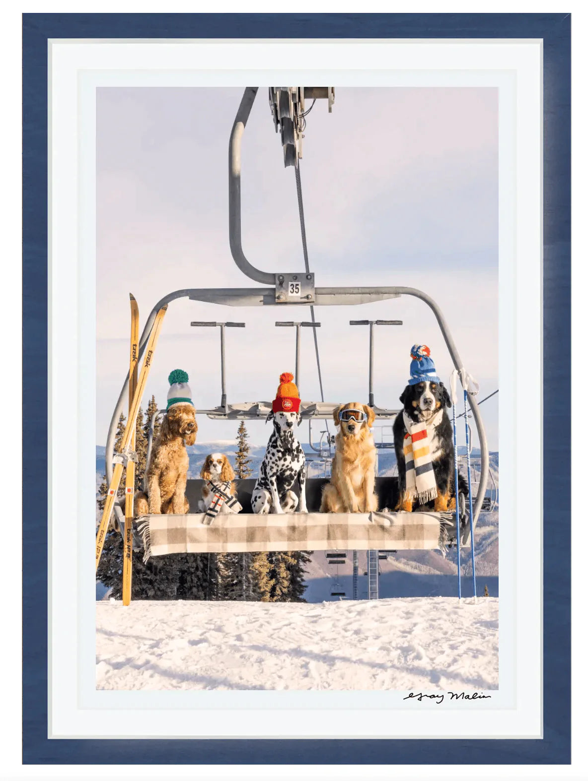 Gray Malin Chairlift Pups Vertical Print - Premium Wall Art for Home & Office Decor - Perfect for Living Rooms, Bedrooms & Gifts