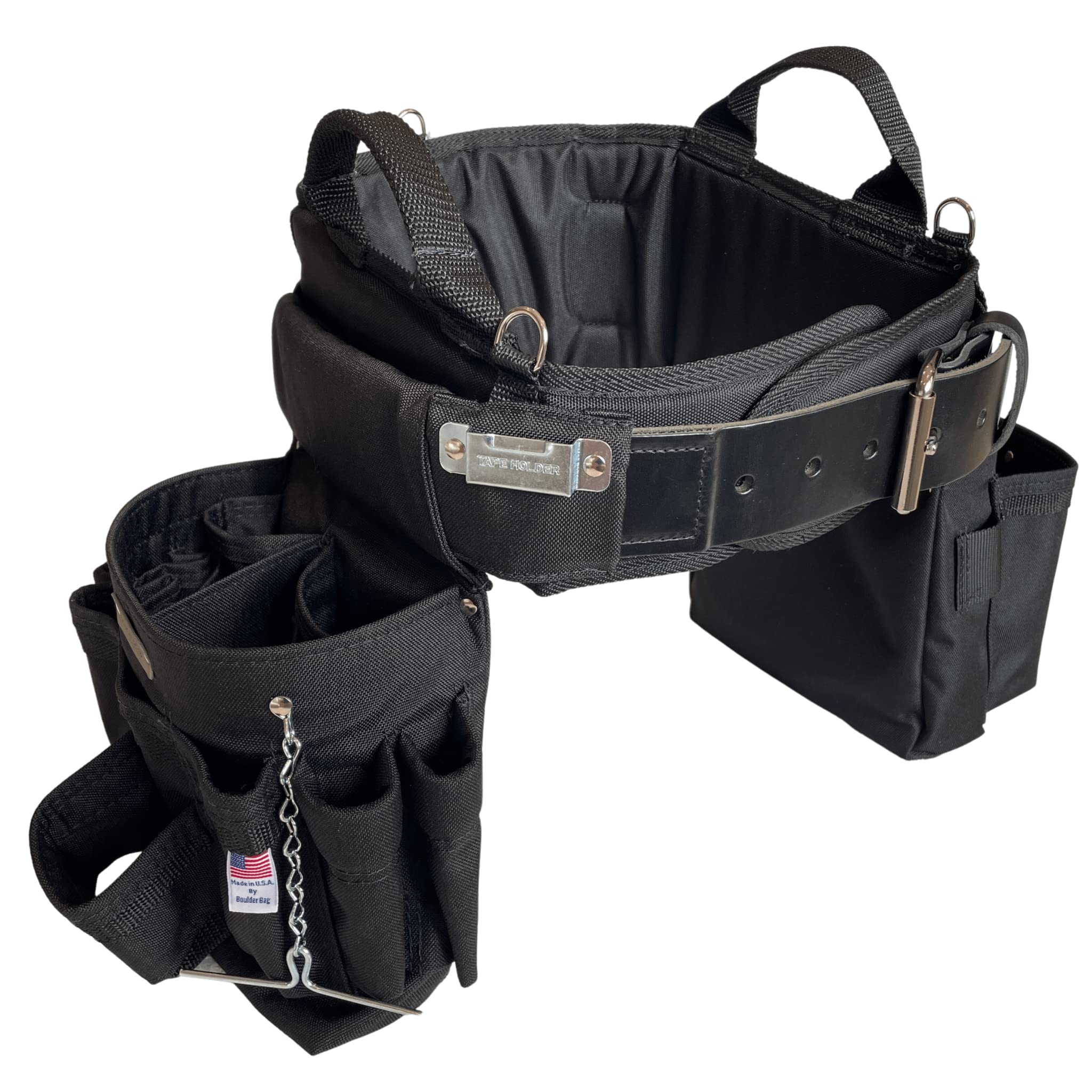 BOULDER BAG Ultimate Electrician's MAX Combo Tool Belt with Comfort Back Support - Heavy Duty Leather Belt Buckle - Made in USA (Black, Medium 28-32 Inch Waist) - Perfect for Construction, Electrical Work & DIY Home Projects