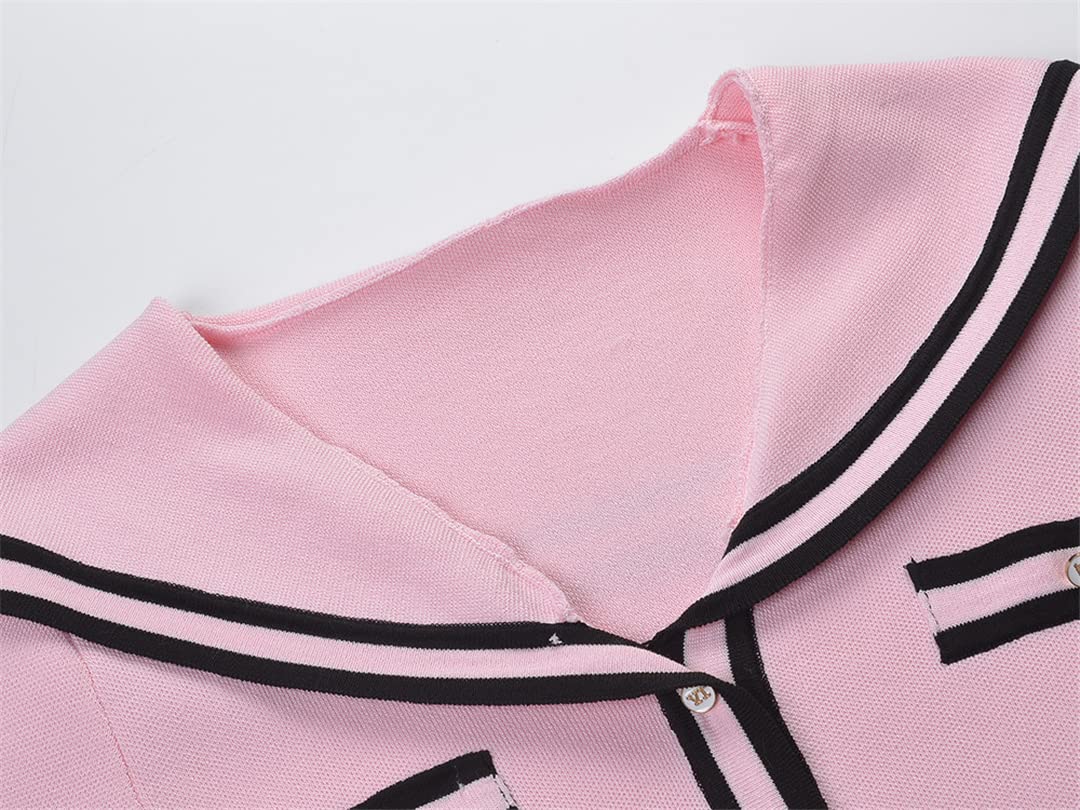 Elegant Korean Knitted Short Sleeve Pullover Top - Pink & Blue Casual Summer Blouse for Women | Perfect for Beach Outings, Date Nights & Office Wear