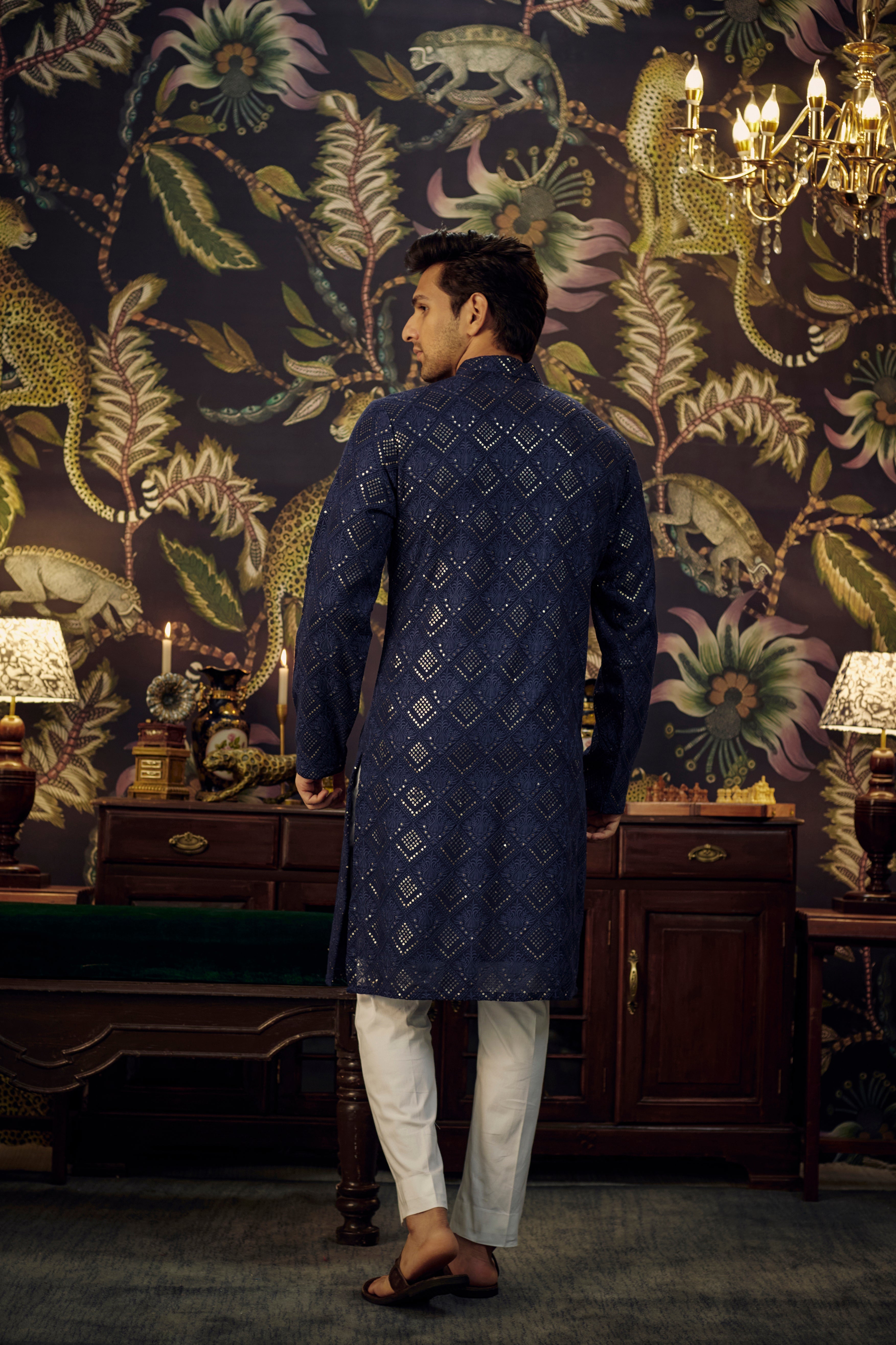 Elegant Navy Blue Chikankari Kurta for Women - Traditional Indian Embroidered Tunic Top - Perfect for Festivals, Weddings & Casual Wear
