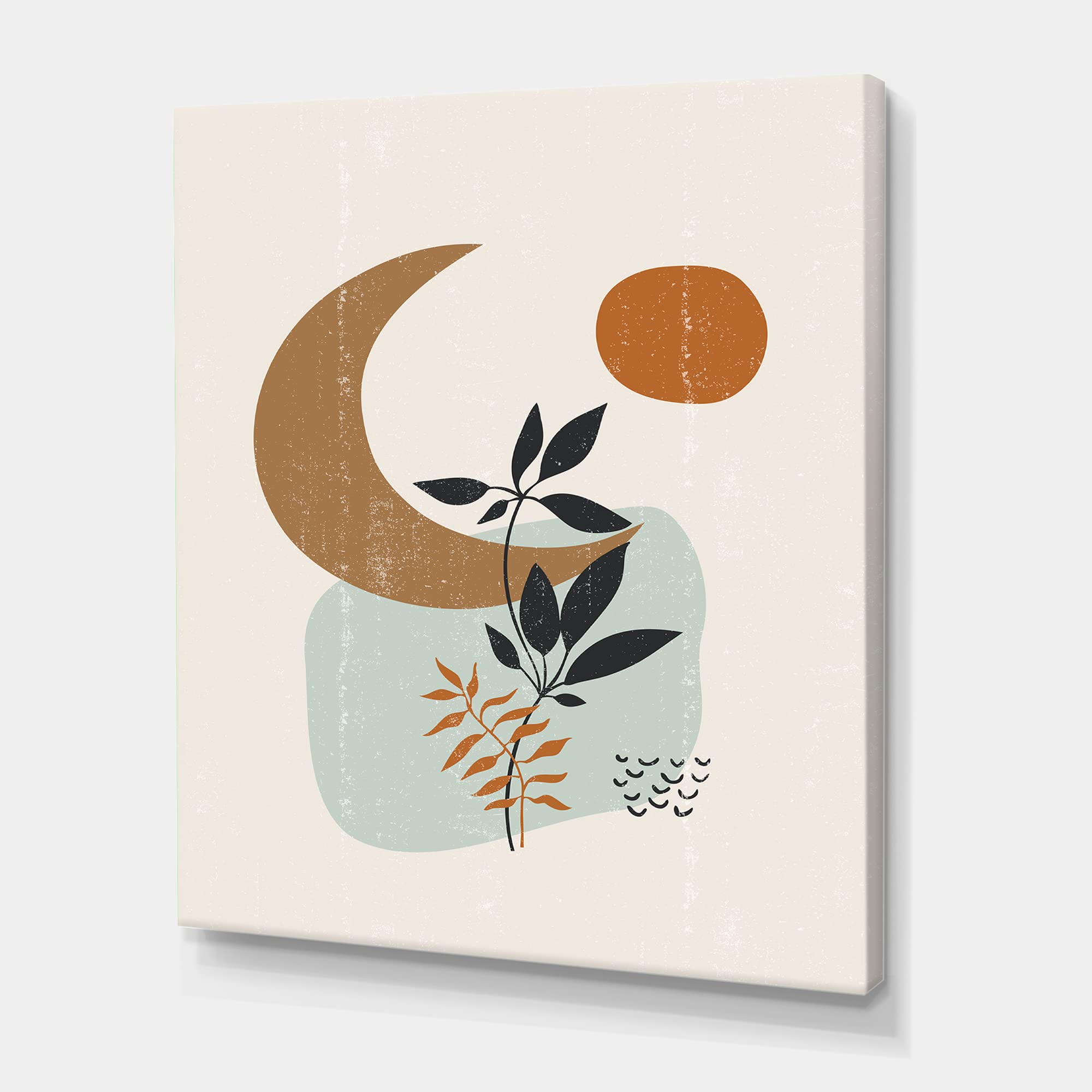 Abstract Sun & Moon with Minimal Plants Modern Canvas Wall Art - Contemporary Home Decor for Living Room, Bedroom & Office