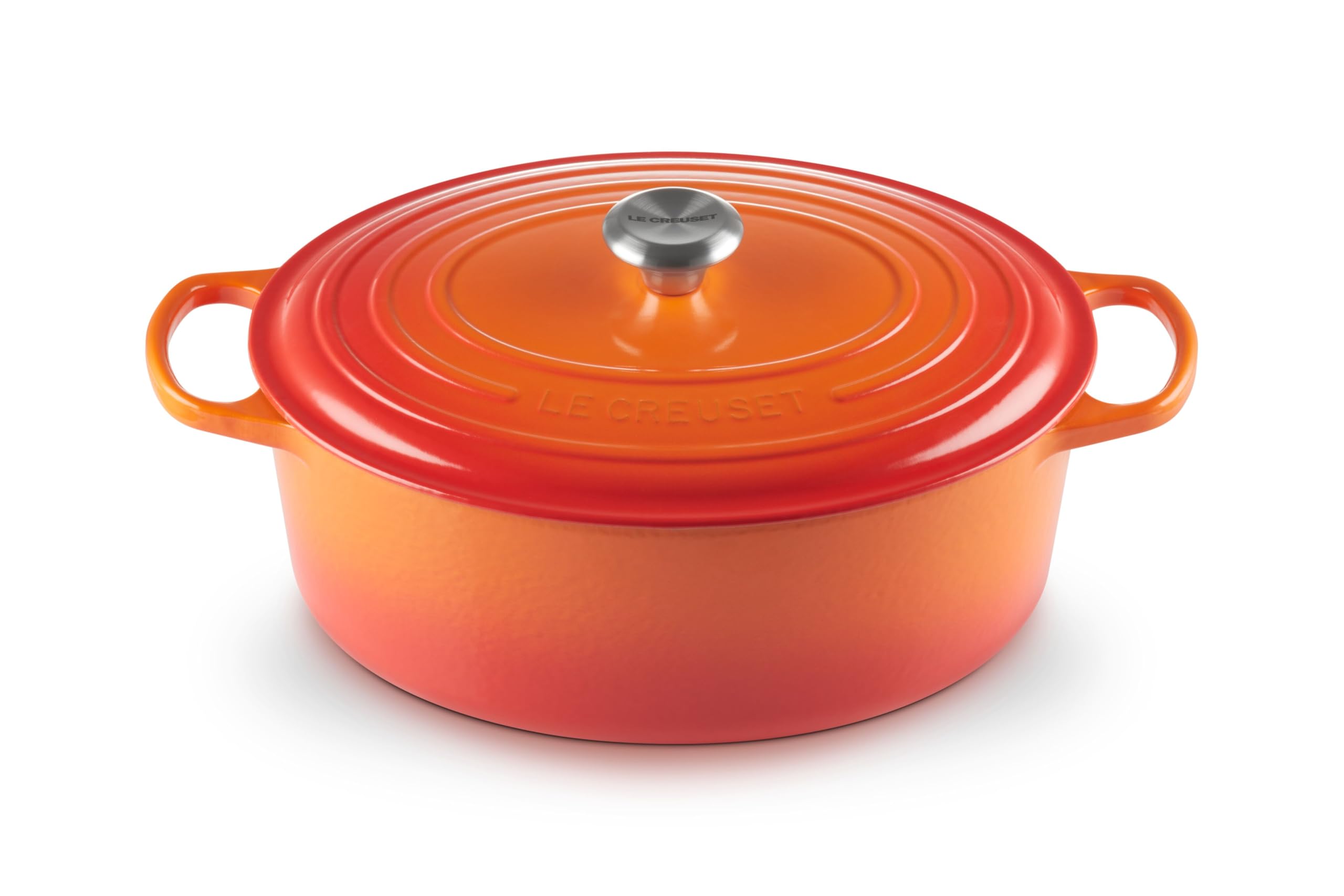 Le Creuset Enameled Cast Iron Signature Oval Dutch Oven 8 Quart - Flame Color | Premium Kitchen Cookware for Braising, Roasting & Baking | Perfect for Soups, Stews & Family Dinners