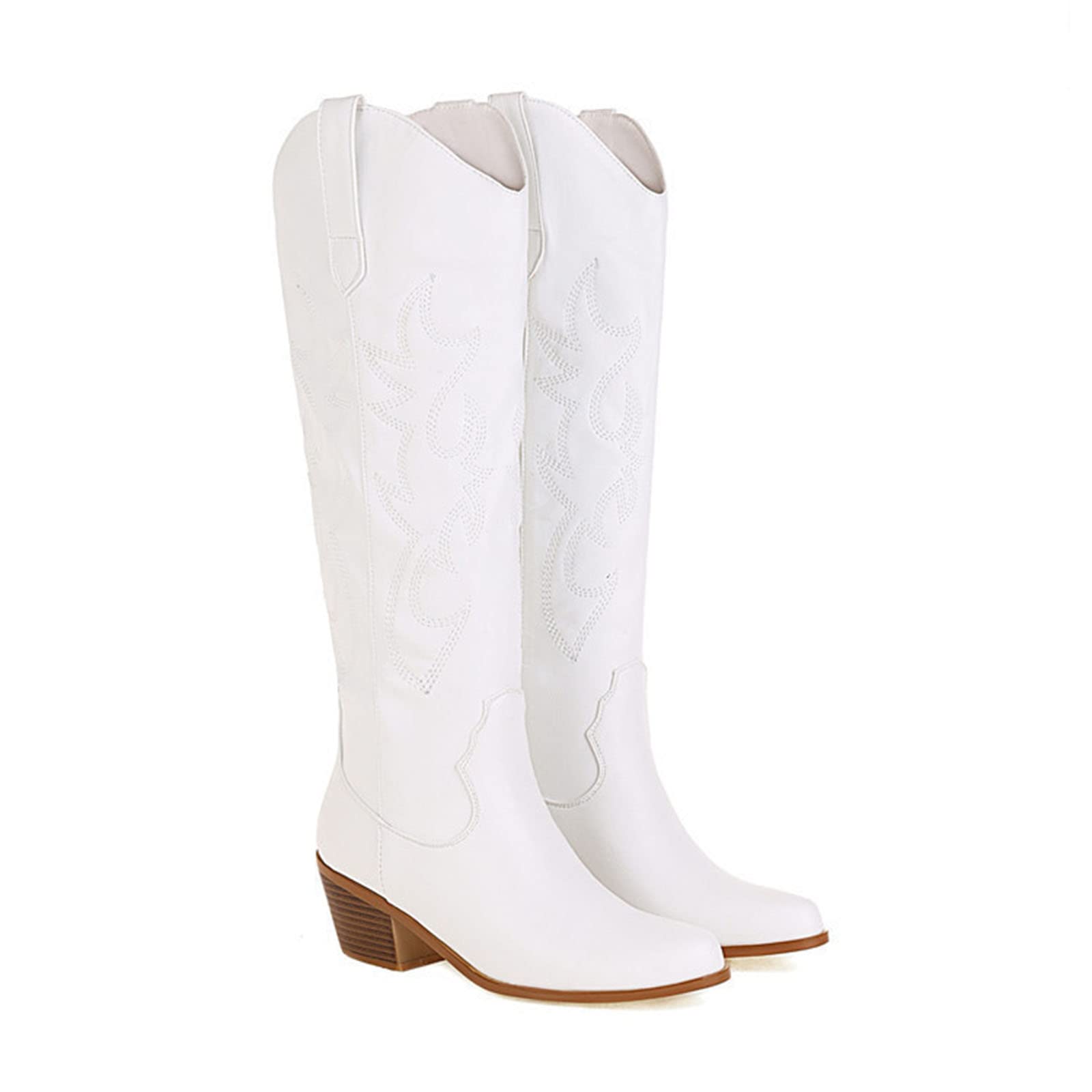 Western Cowboy Boots for Women - Pointed Toe High Heel Riding Boots, Autumn Winter Fashion Mid-Calf Boots with Thick Heel | Perfect for Country Rides, Concerts & Western Outfits