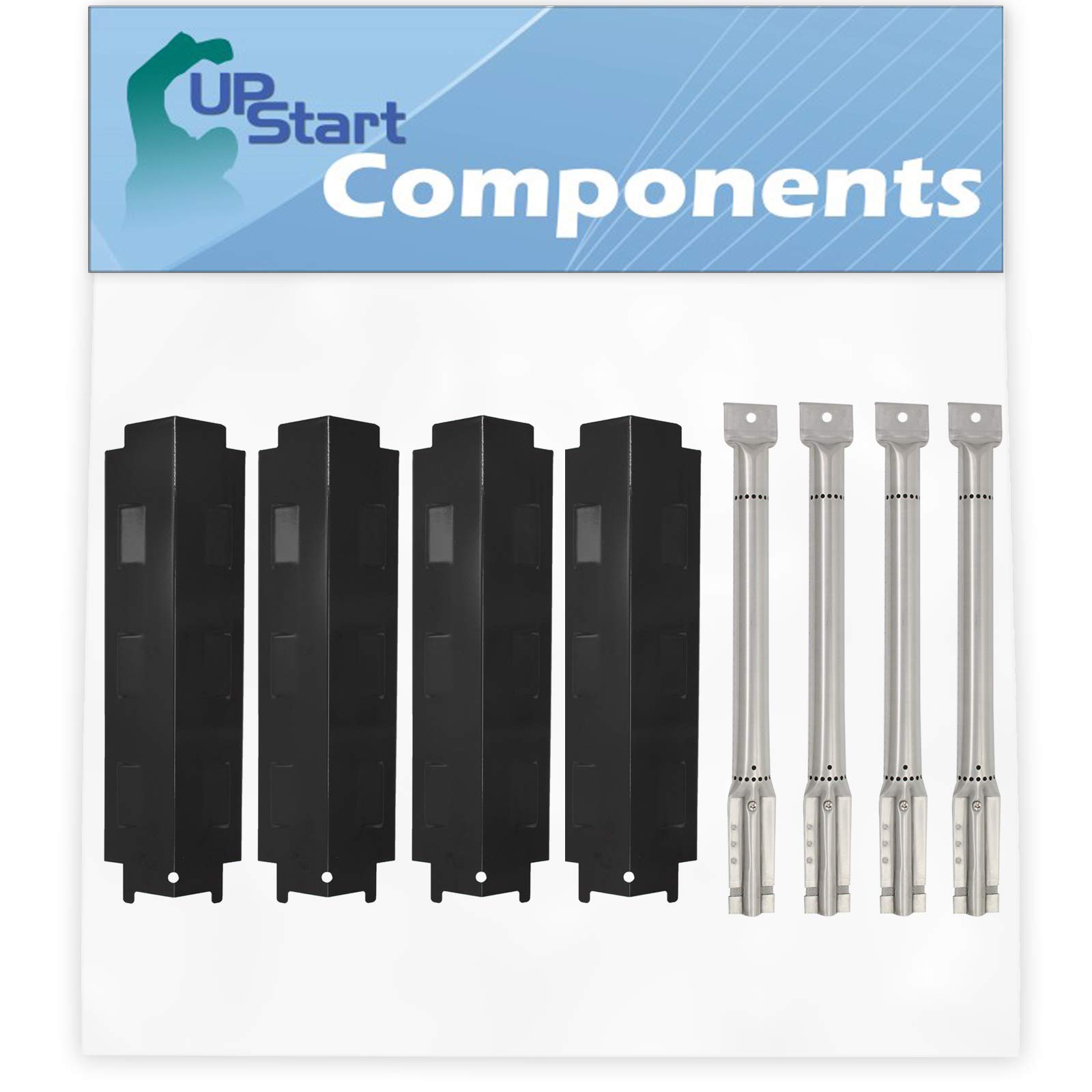 4-Pack Stainless Steel BBQ Grill Heat Shield Plates & Burner Tubes - Replacement Parts for Master Chef G43209, Compatible with Gas Grill Burners & Flame Tamers - Perfect for Outdoor Grilling, Backyard BBQs, and Camping Cooking