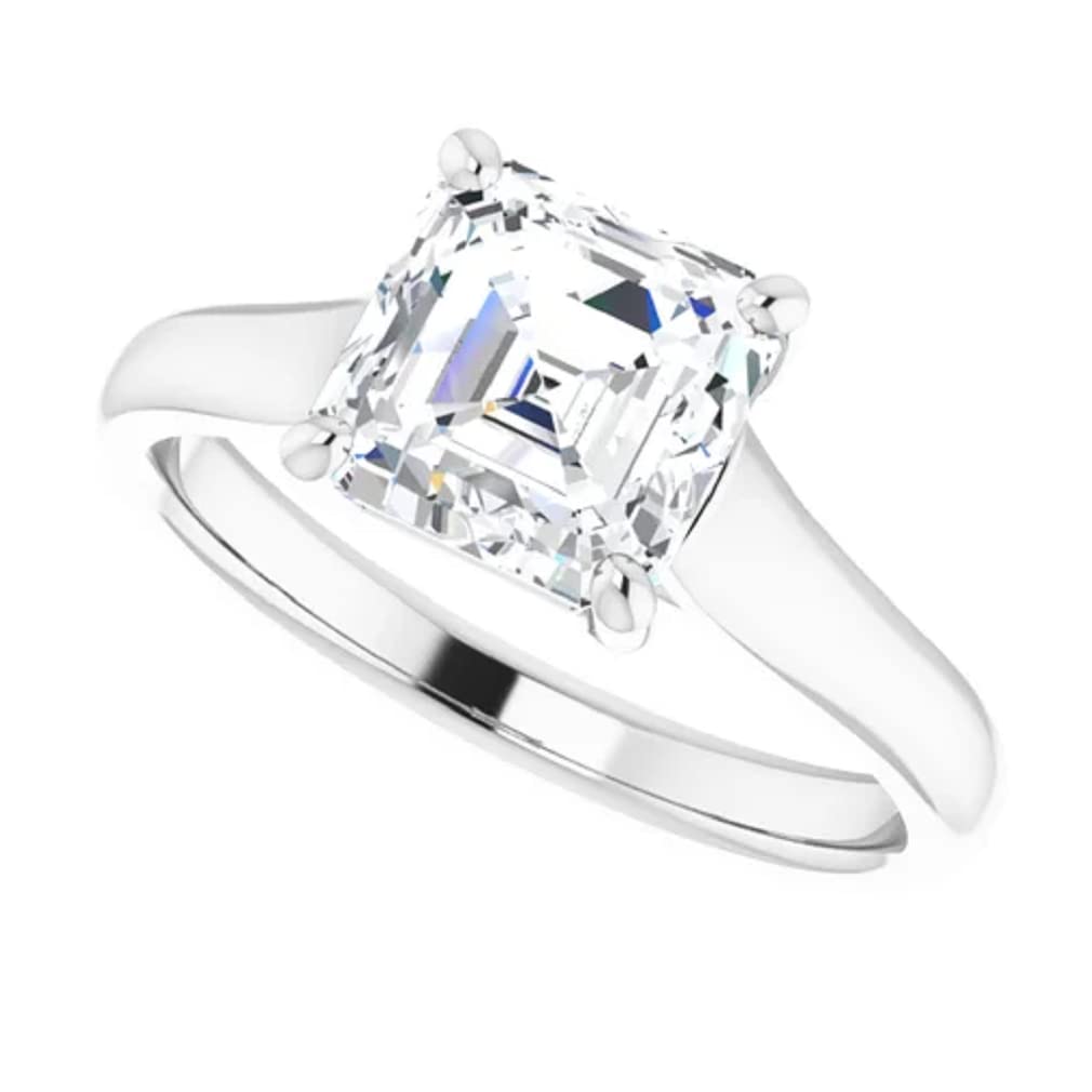 10K Solid White Gold Handmade Asscher Cut 2.0 CT Moissanite Solitaire Engagement Ring for Women - Wedding, Bridal, Proposal Jewelry Gift (Perfect for Anniversary, Valentine's Day & Special Occasions)