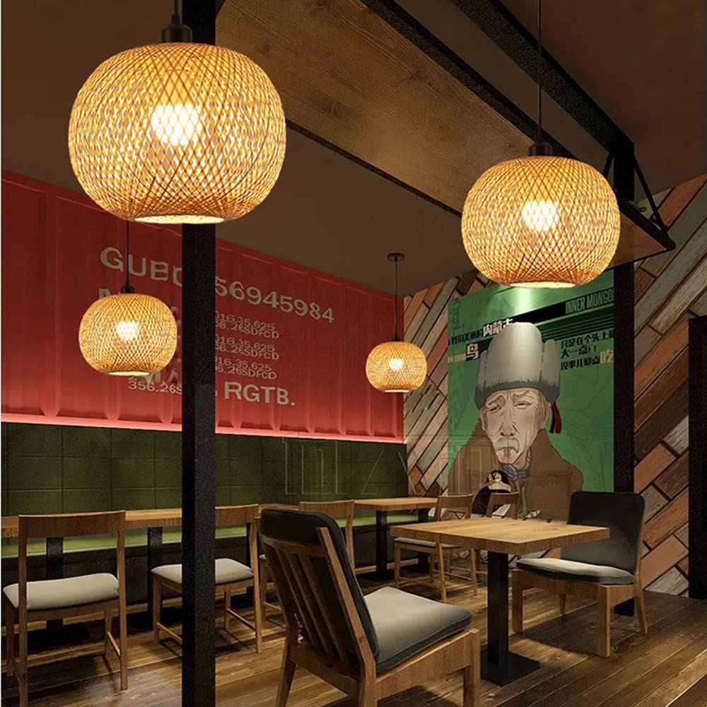 Stylish Bamboo Chandelier - Adjustable Rattan Wicker Pendant Light for Dining Room & Restaurant | Natural Home Lighting Fixture with Flexible Cord | Perfect for Farmhouse, Coastal, or Boho Decor