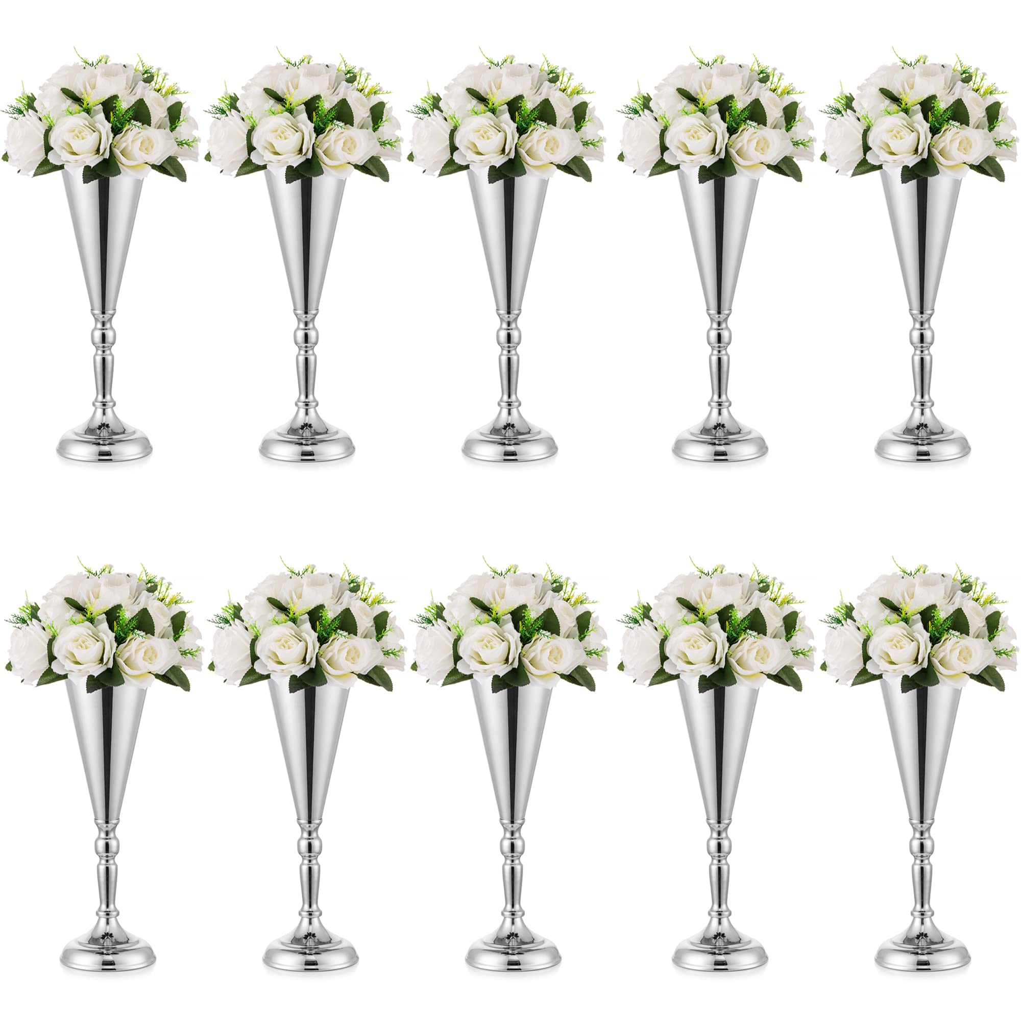 10-Piece Silver Metal Vase Centerpiece Set - 14