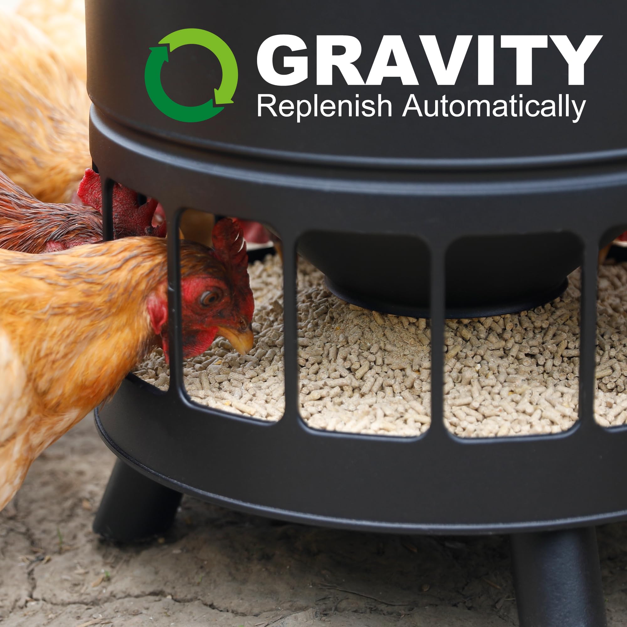 Solution4Patio 65 LB Large Free Standing Chicken Feeder - Automatic Gravity Poultry Feeder with 16 Ports, No Waste Design for Hens & Chickens - Perfect for Coops, Farms & Backyard Poultry Raising