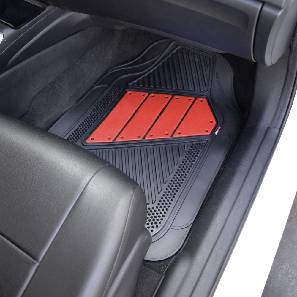 BDK PolyPro Black & Red Full Set Car Seat Covers with Motor-Trend FlexTough All-Weather Rubber Floor Mats - Front & Rear Split Bench Protection for Cars, Trucks & SUVs | Perfect for Daily Commutes, Road Trips & Pet Owners