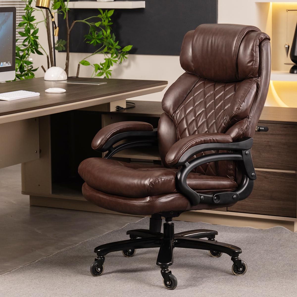 Big and Tall Office Chair for Heavy People - Heavy Duty Executive Chair with 360° Swivel & Casters, Ergonomic Support for Large Men, Brown - Perfect for Home Office, Gaming & Workspaces