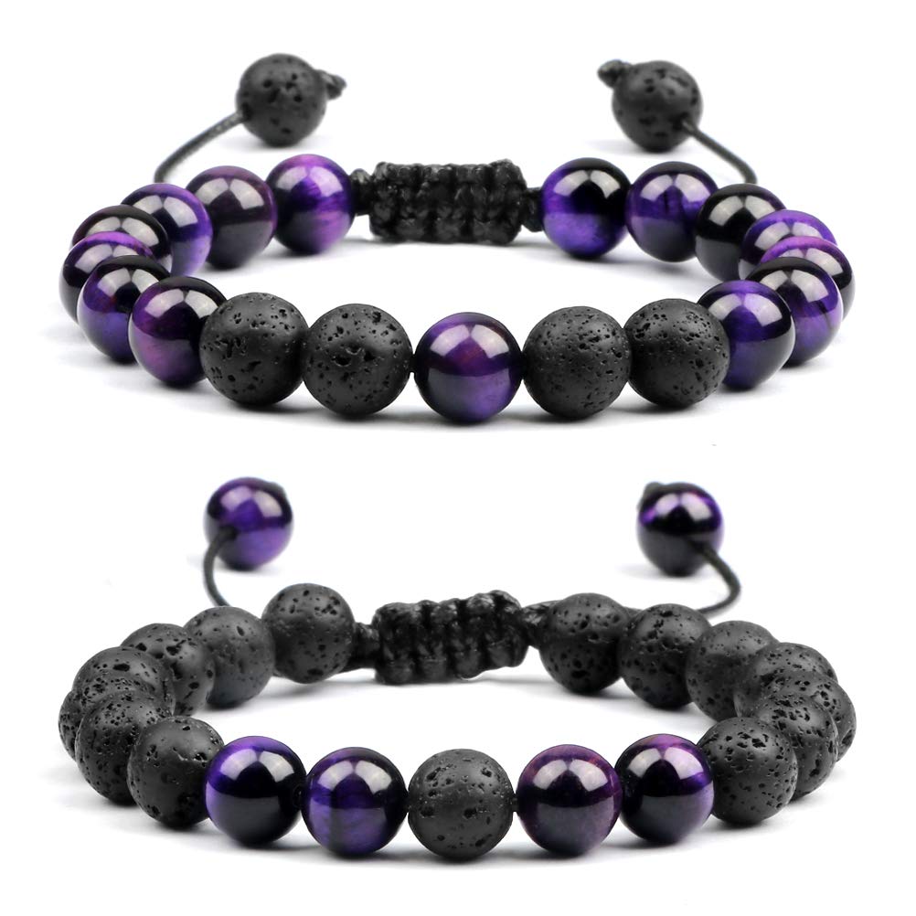 Natural Tiger Eye Lava Rock Bracelet for Men & Women - 8mm Adjustable Beaded Stone Bracelet with Aromatherapy Essential Oil Diffuser - Perfect for Meditation, Yoga & Spiritual Healing Gifts