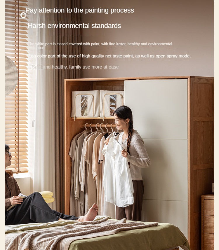 Solid Oak Wood Sliding Door Wardrobe Closet - Modern Storage Solution for Bedroom, Living Room & Office Organization
