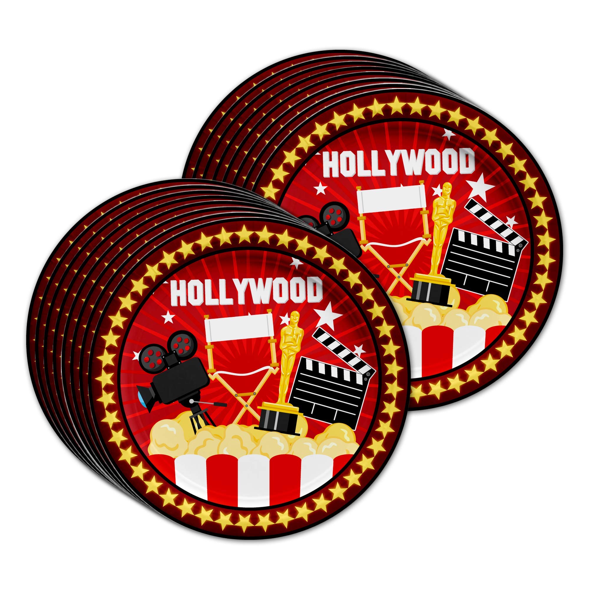 Hollywood Movie Night Birthday Party Supplies Set - 16-Piece Disposable Plates, Napkins, Cups & Tableware Kit for Themed Decorations - Perfect for Cinema-Themed Parties, Movie Premieres & Hollywood Celebrations