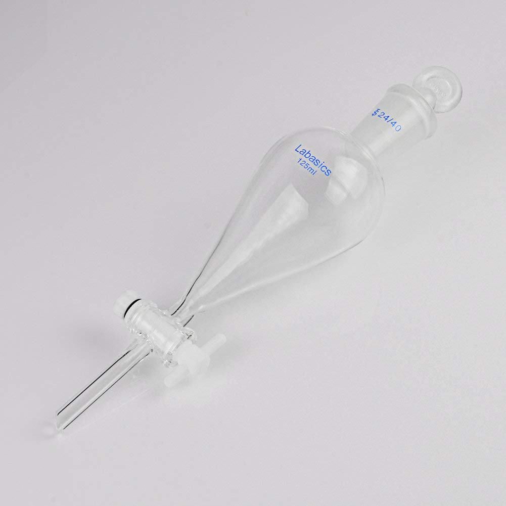Labasics 125ml Borosilicate Glass Conical Separatory Funnel with PTFE Stopcock - 125mL Lab Equipment for Chemical Extraction, Liquid Separation & Organic Chemistry Experiments