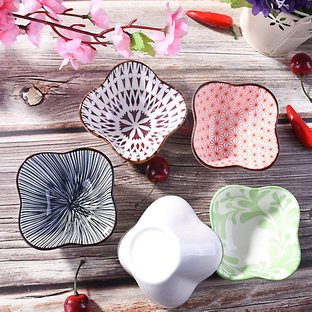 Premium Ceramic Soy Sauce Dishes Set of 5 - Small Dipping Bowls for Sushi, Ketchup, BBQ & Seasoning - Perfect for Asian Cuisine, Restaurants & Home Dining