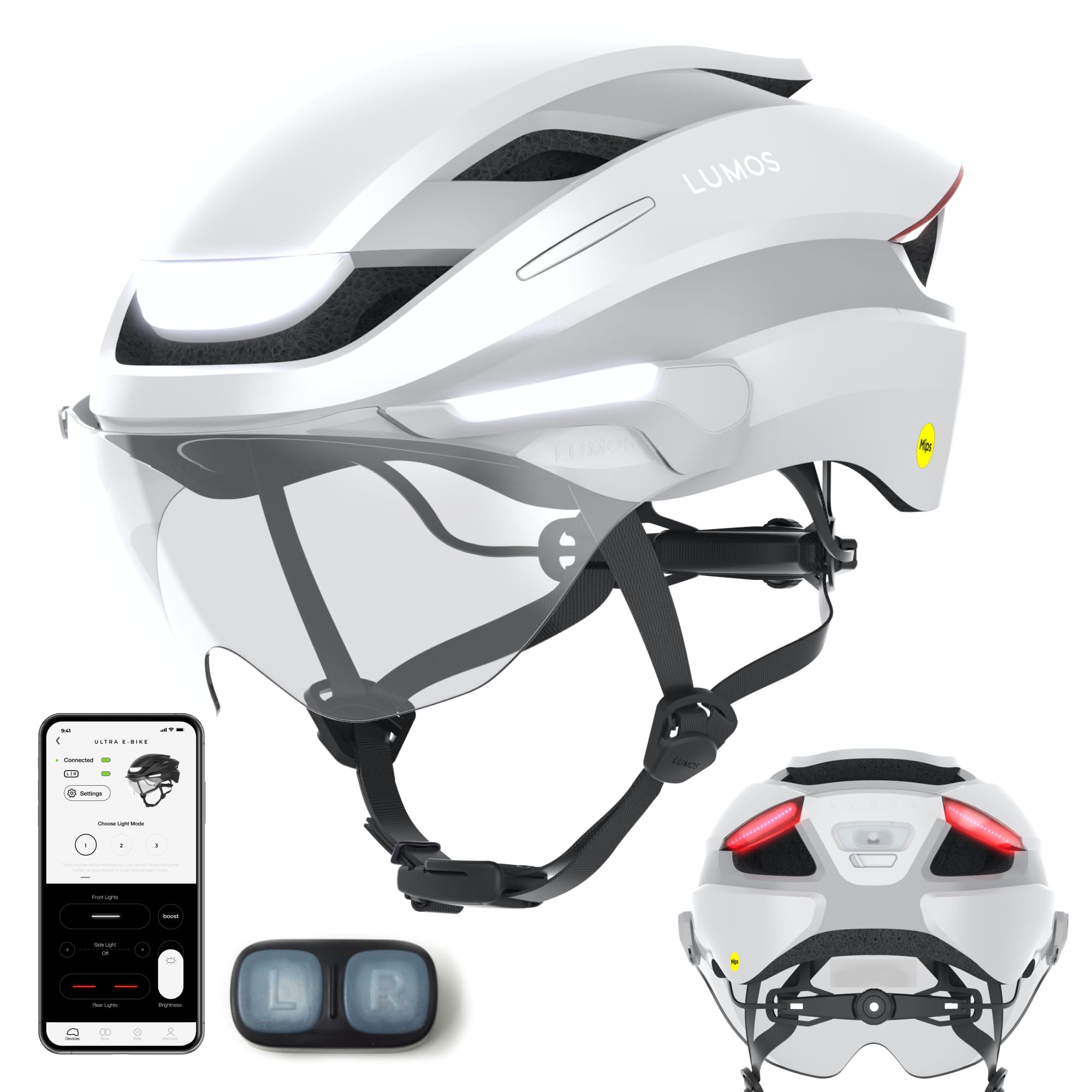 **Lumos Ultra Smart Bike Helmet with LED Lights - NTA 8776 Certified E-Bike & Scooter Helmet - Retractable Face Shield & App Control for Adults - Perfect for Commuting, Urban Cycling & Night Riding**