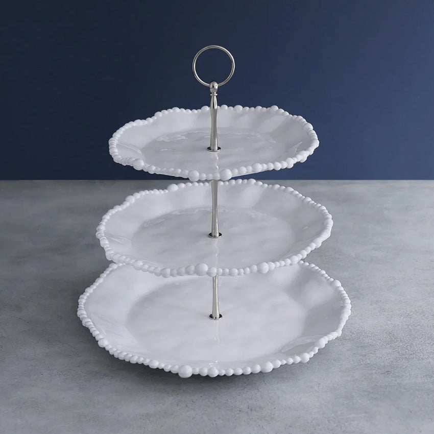 Beatriz Ball Vida Alegria Triple Tiered Serving Tray - Elegant White 3-Tier Dessert Stand for Parties, Weddings, and Entertaining