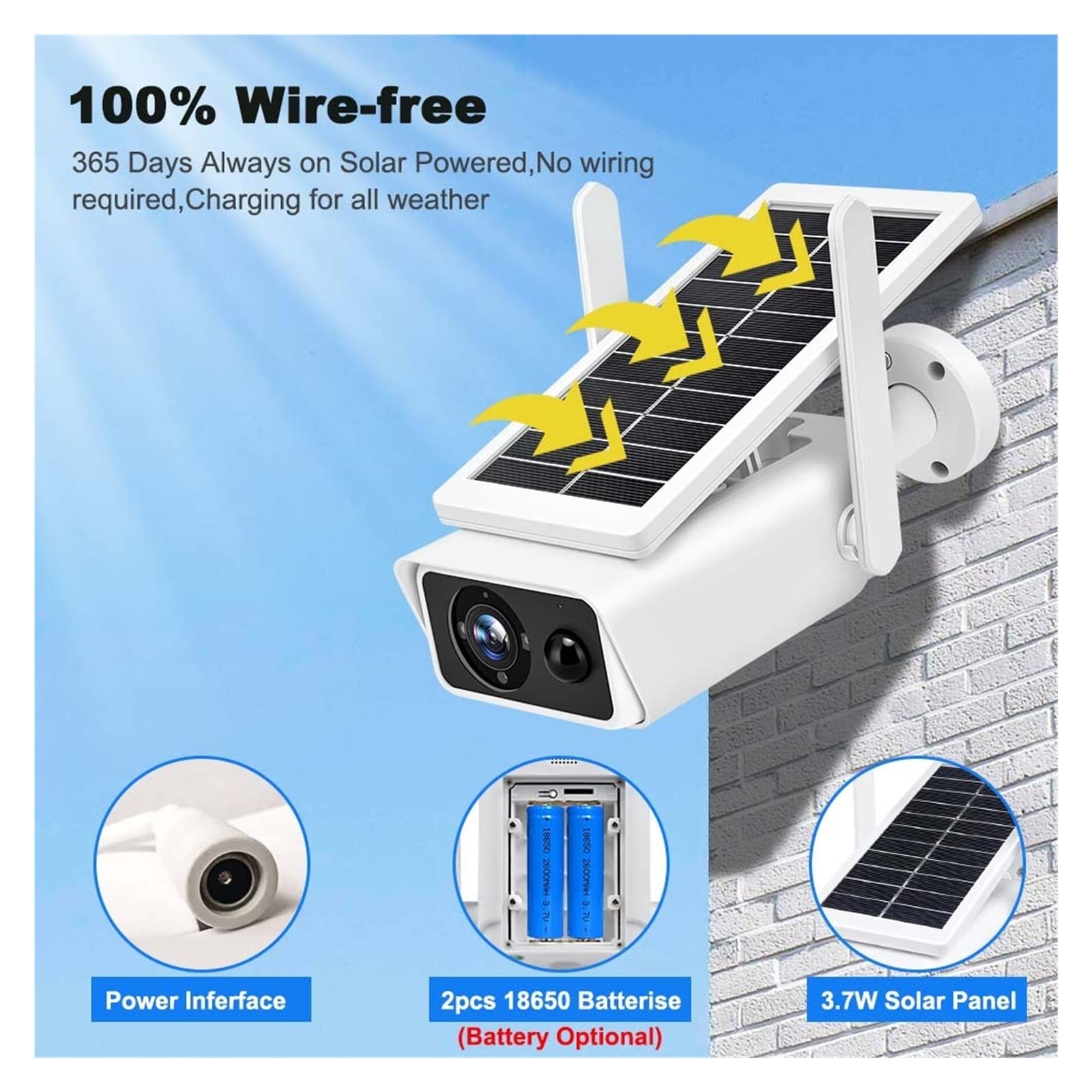 MZZYG 4MP Solar Security Camera - Wireless Outdoor WiFi Surveillance IP Cam with Rechargeable Battery, PIR Human Detection & 32GB Storage - Ideal for Home Security, Backyard Monitoring, and Property Protection