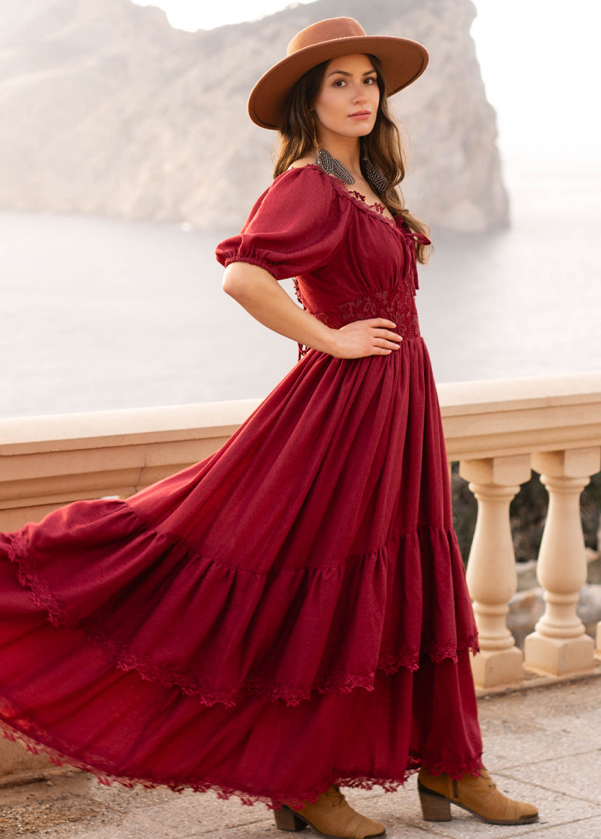 Elegant Cristina Women's Dress in Crimson Red - Perfect for Parties, Weddings & Special Occasions