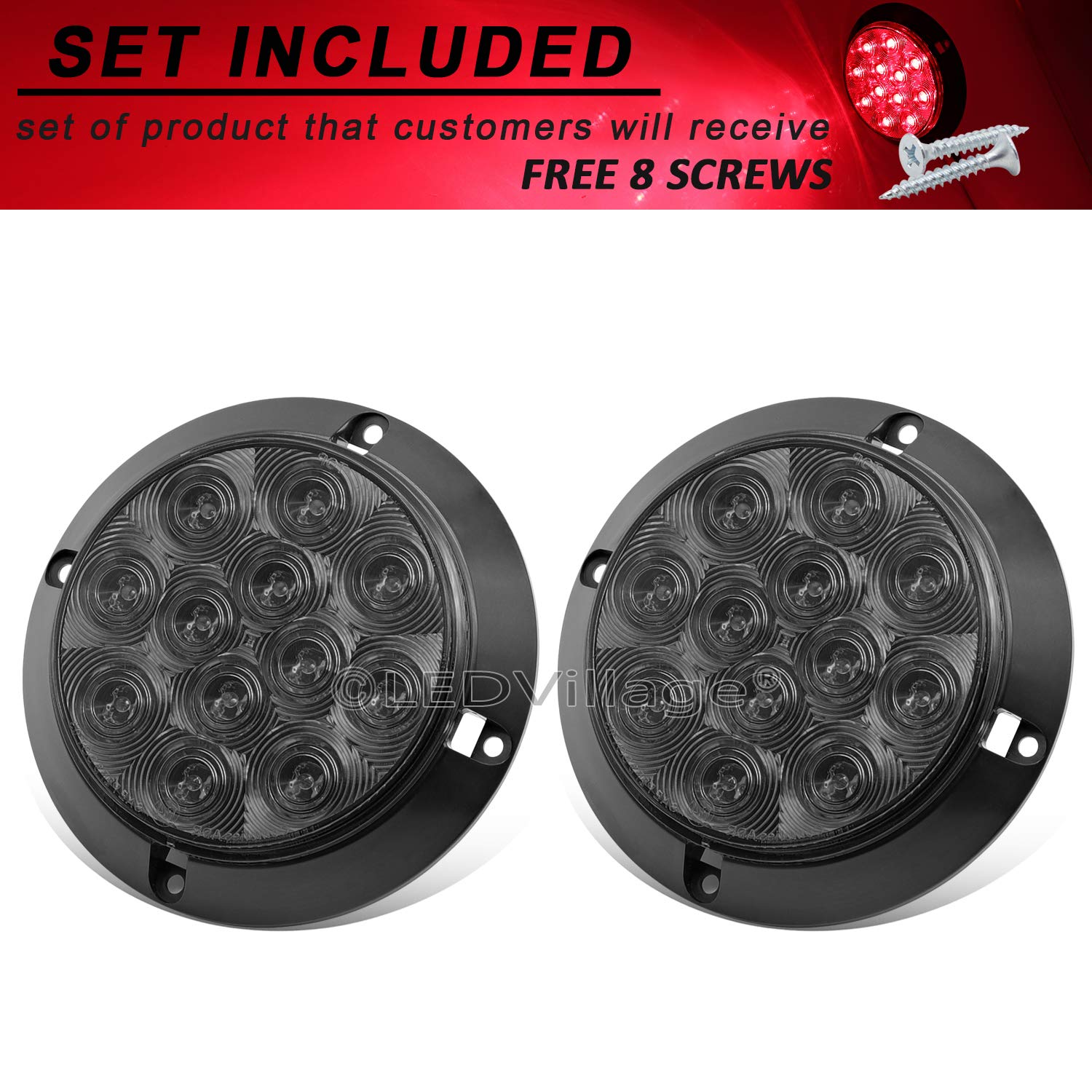 2 Pack 4 Inch LED Round Red Smoked Lens Trailer Marker Lights - Waterproof 12V DC Stop Tail Parking Lamps for Trucks, Tractors, Cars | Durable for Night Driving, Camping & Off-Road Adventures