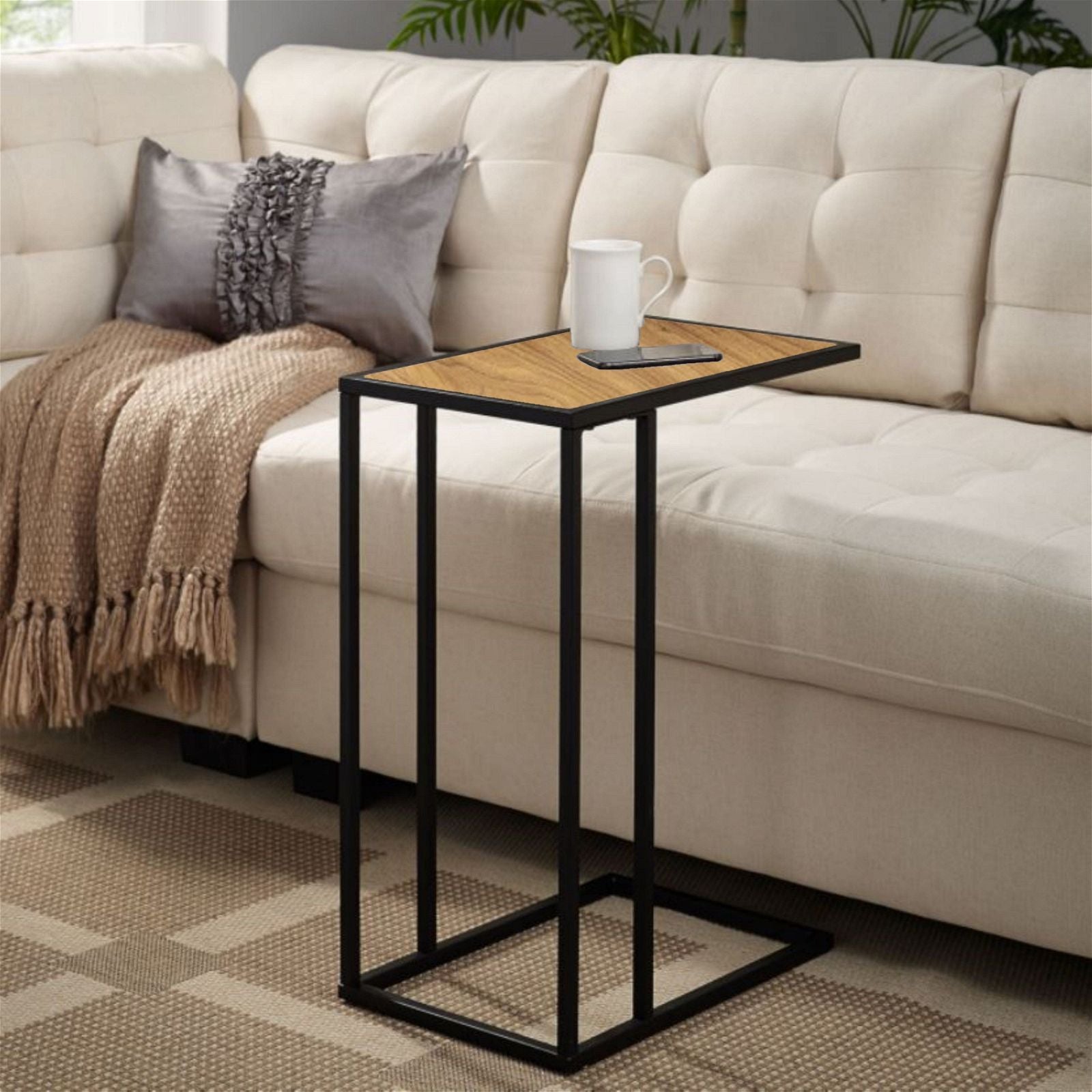 Modern Openstyle Side Table - English Oak with Black Frame by Urban Style - Perfect for Living Room, Bedroom, or Office Decor