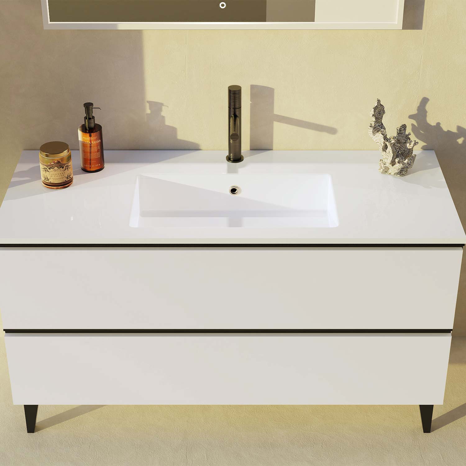 Granada Single Vanity with 2 Drawers & Basin - Modern Bathroom Sink Cabinet for Small Spaces, Farmhouse or Contemporary Style Homes
