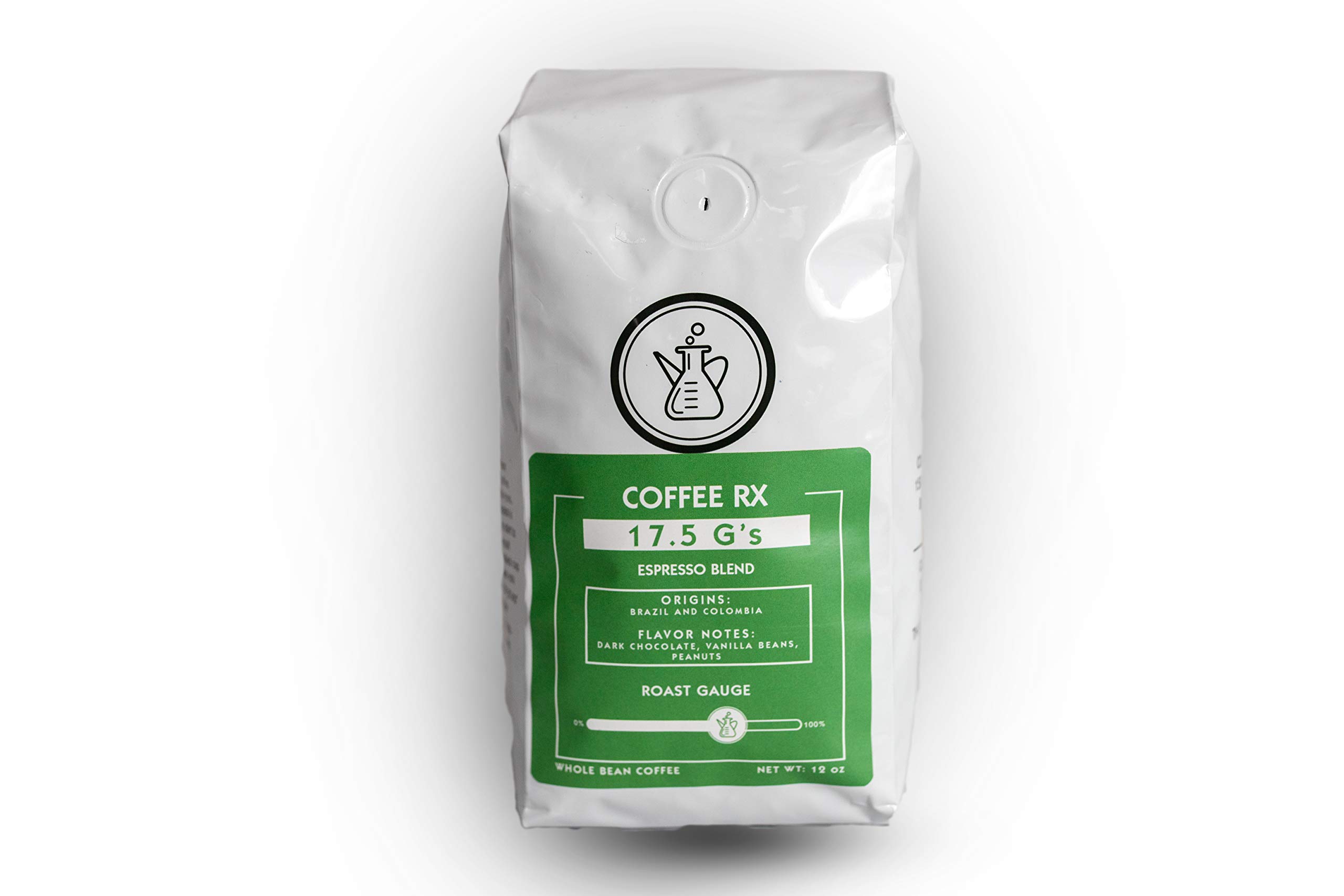 Premium Coffee Rx - 17.5 G's Espresso Blend Whole Coffee Beans, 12 oz - Rich & Bold Flavor for Home Brewing, Cafes & Office Use