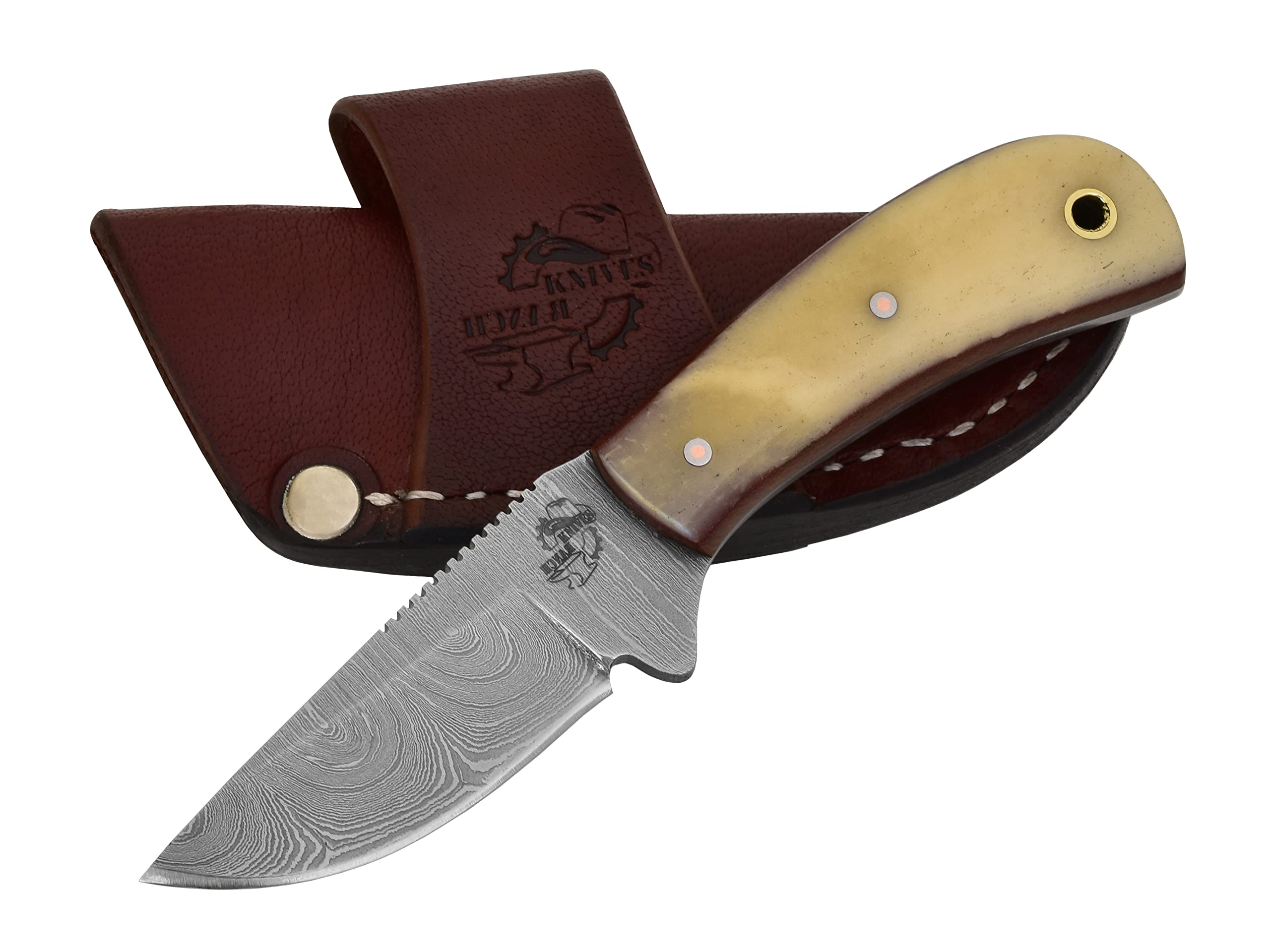 Ranch Fixed Blade EDC Skinning Knife with Cattle Bone Handle - Heavy Duty Horizontal Carry Sheath (2006-B) - Perfect for Hunting, Camping & Outdoor Survival