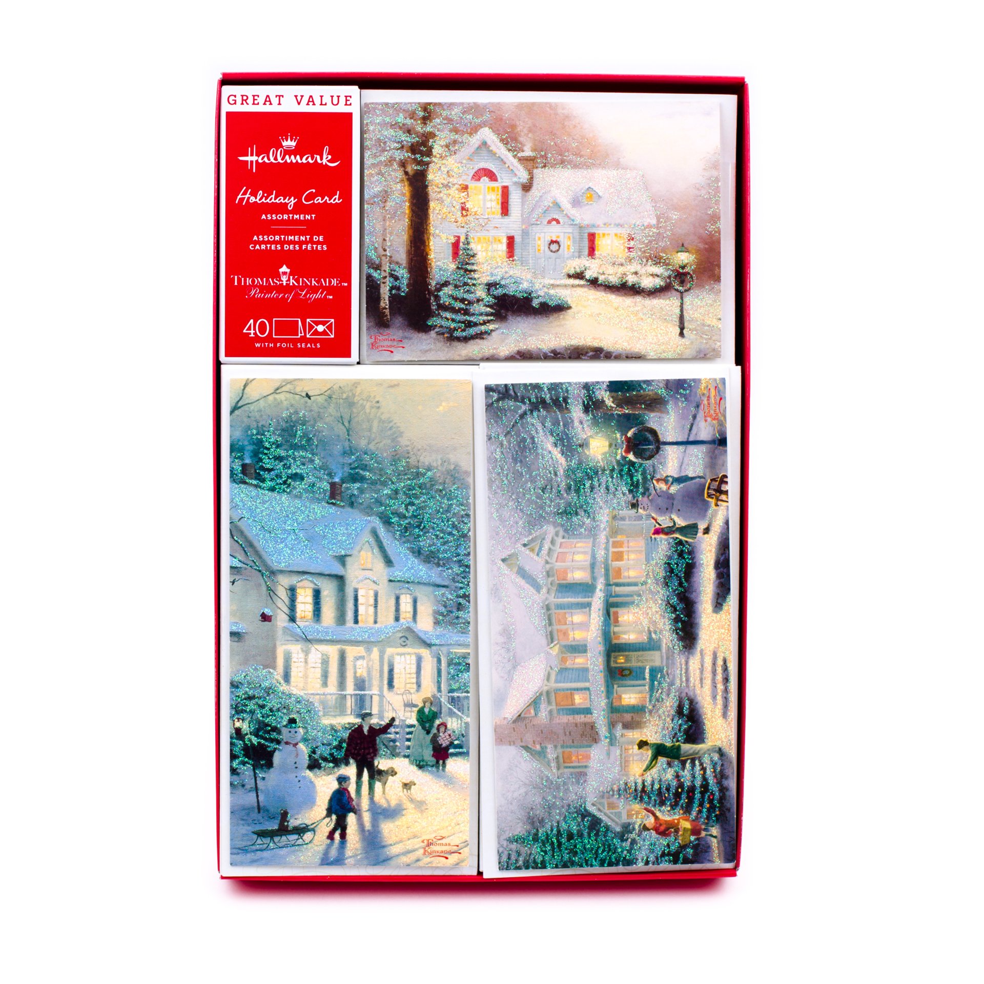 Hallmark Thomas Kinkade Christmas Card Sets - 40 Premium Boxed Holiday Cards with Envelopes & Foil Seals | 3 Beautiful Designs of 24 Festive Greeting Cards | Perfect for Holiday Wishes, Family Gifts & Christmas Decorations