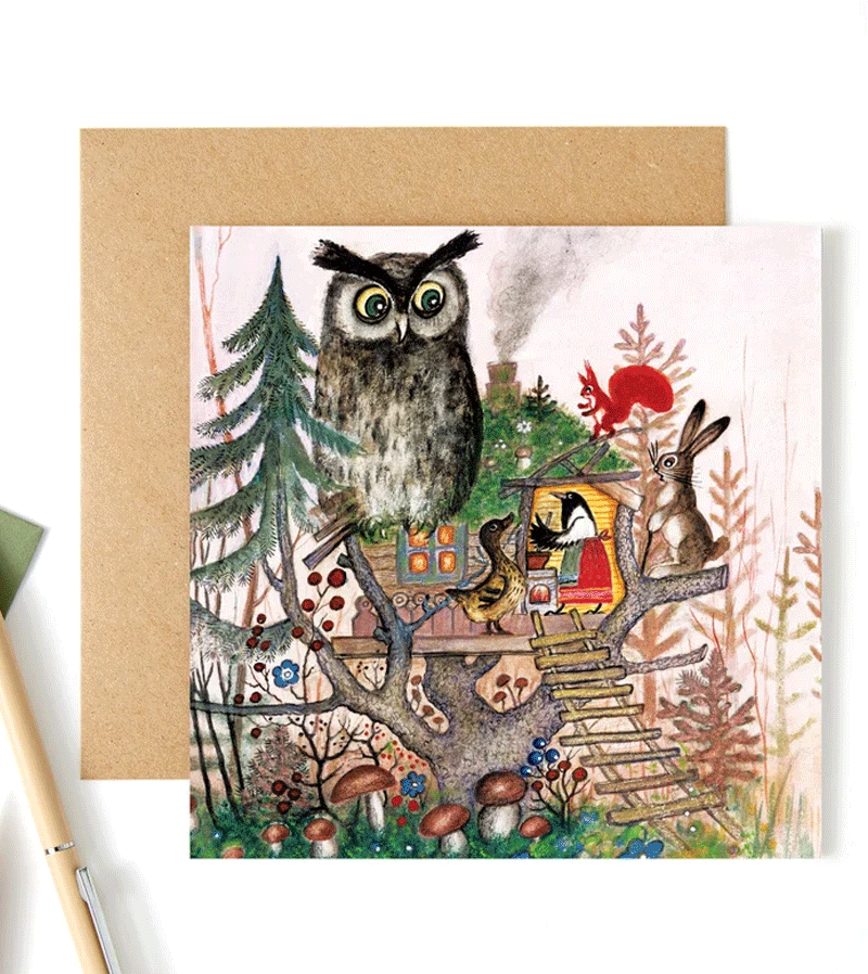 Handmade Autumn Owl Greeting Card by Kapelki Art - Perfect for Fall Celebrations, Thanksgiving, and Birthday Wishes