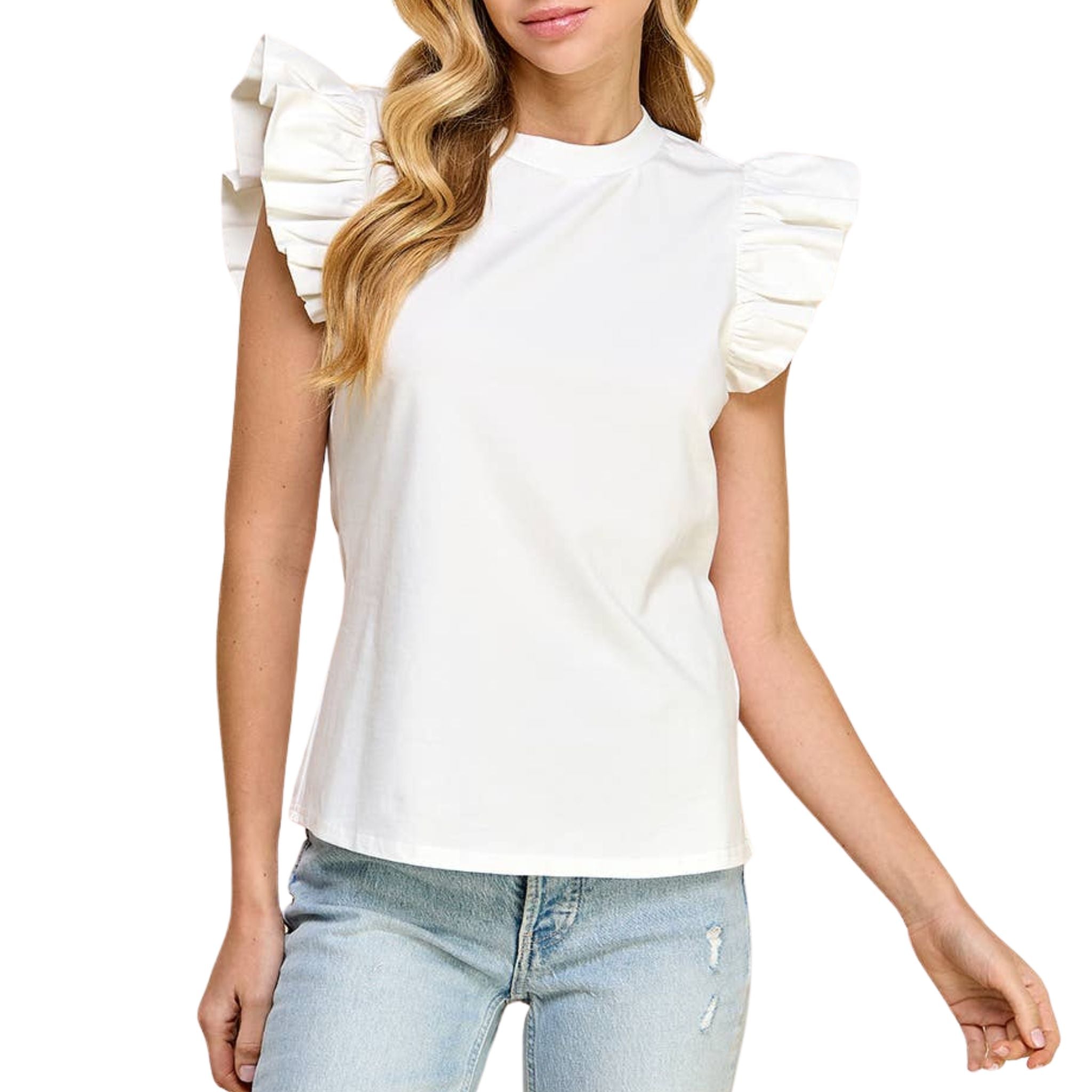 Elegant Ruffle Sleeve Poplin Blouse for Women - Casual Summer Tops for Office, Date Night & Outdoor Activities