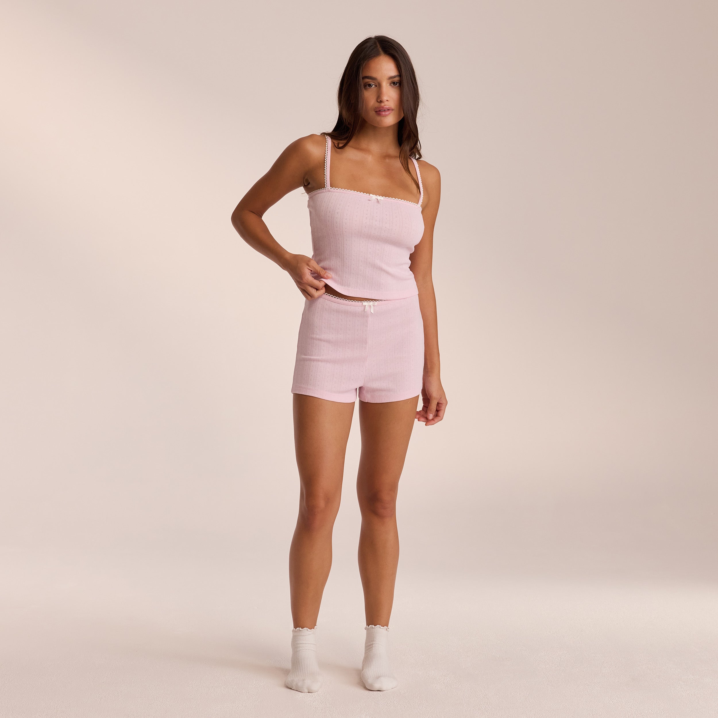 Pointelle Pajama Shorts for Women - Soft Cotton Sleep Shorts in Pink | Comfortable Lounge & Sleepwear for Summer Nights