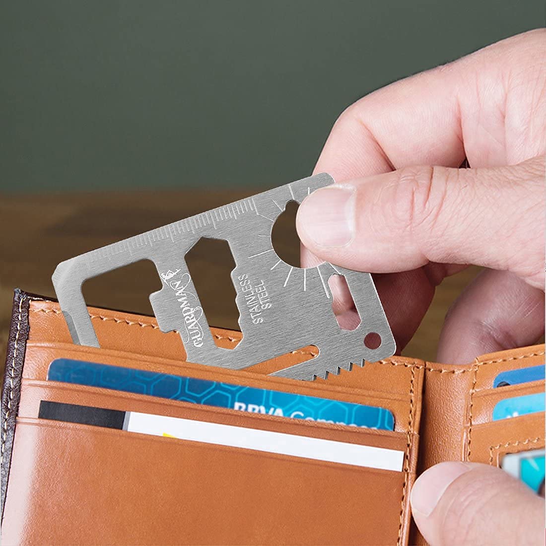 GUARDMAN 11-in-1 Survival Credit Card Multitool Set (2 Pack) - Tactical Wallet Tool with Bottle Opener, Knife & 9 Functions - Perfect Father's Day, Birthday Gift for Men - Ideal for Camping, Hiking & Emergency Preparedness