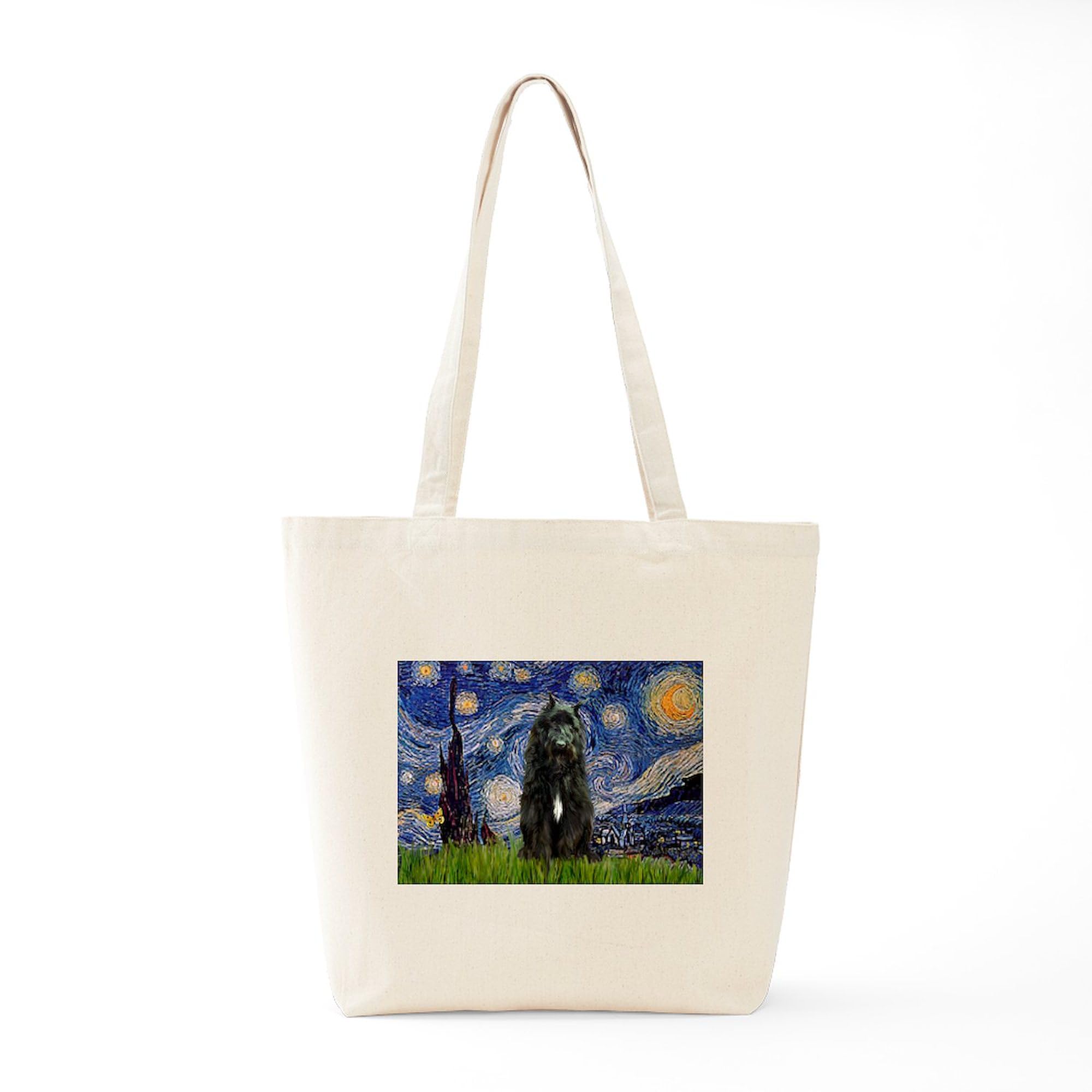 Starry Night Bouvier Tote Bag - Natural Canvas Reusable Shopping Bag for Groceries, Beach & Everyday Use | Eco-Friendly Cotton Tote with Artistic Design