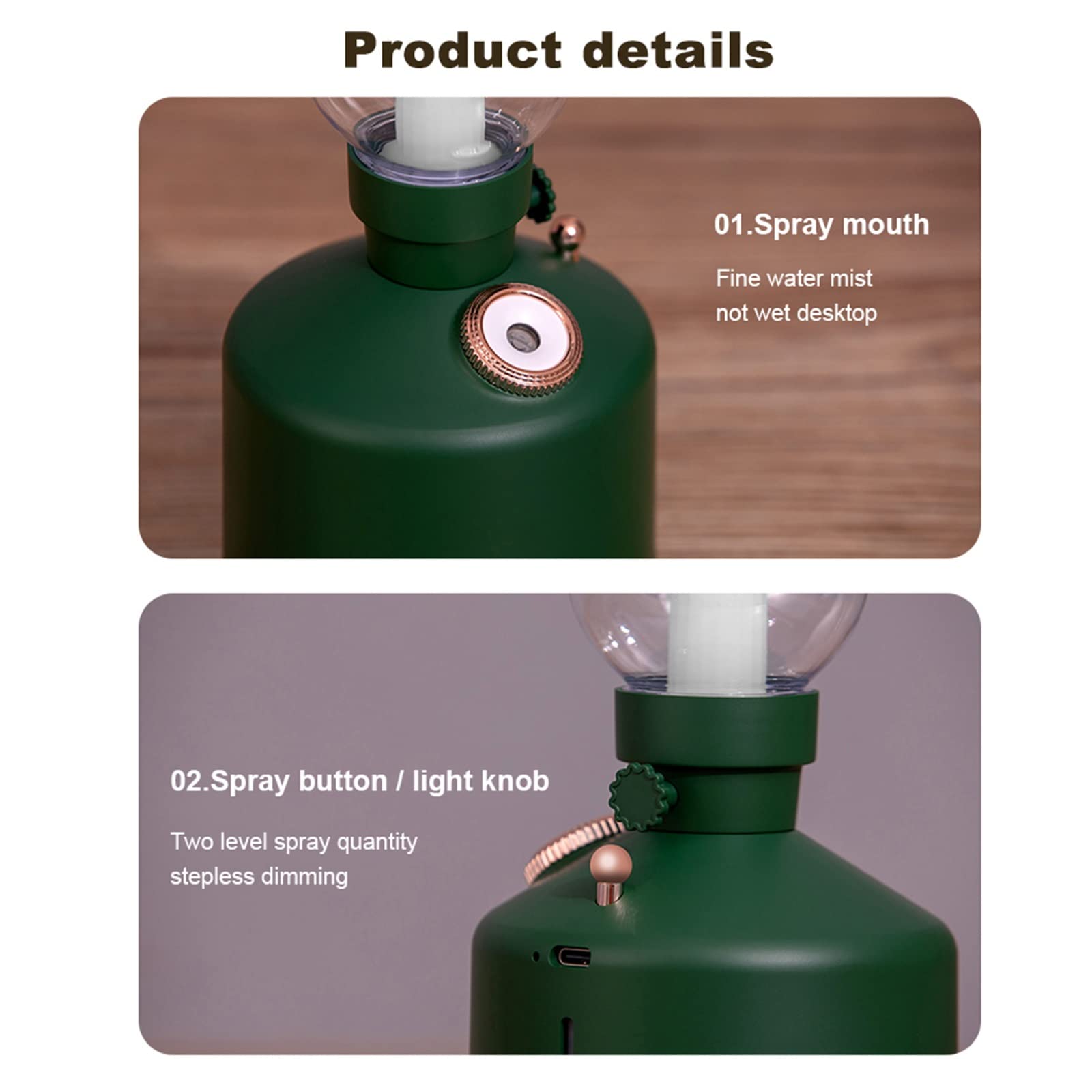 Retro Humidifier Lamp - 1200mAh Rechargeable Wireless Aroma Diffuser with Essential Oils & 7-Color LED Lights, Cool Mist for Home, Office, Bedroom, Nursery, and Car - Quiet Air Humidifier for Better Sleep and Relaxation