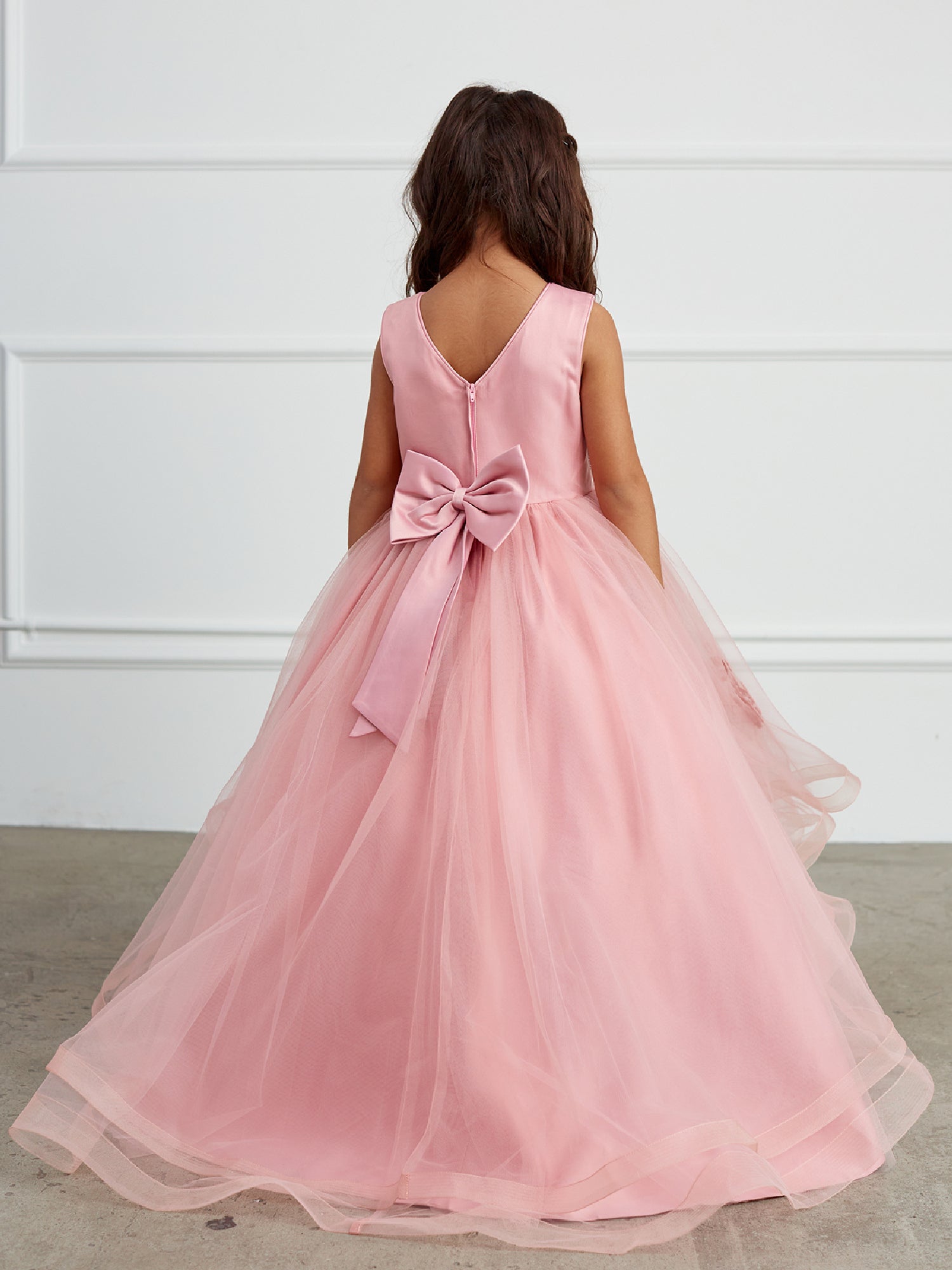 Elegant Mauve Pearl Rhinestone Lace Tail Skirt for Big Girls - Junior Bridesmaid Dress Sizes 8-16 | Perfect for Weddings, Proms & Special Occasions