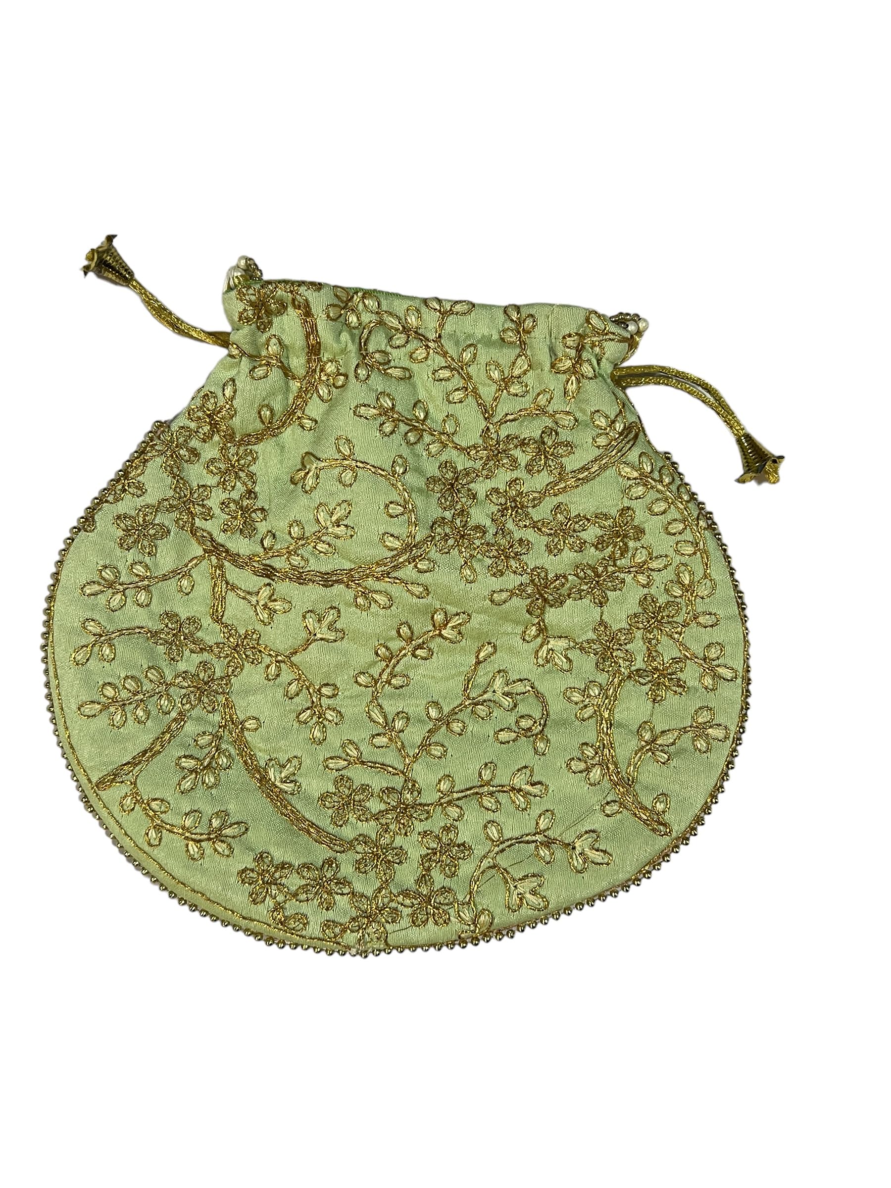 Eco-Friendly Embroidered Silk Women's Potli Bags with Handles - Perfect for Haldi Ceremony, Indian Weddings, Traditional Festivals & Gift Giving