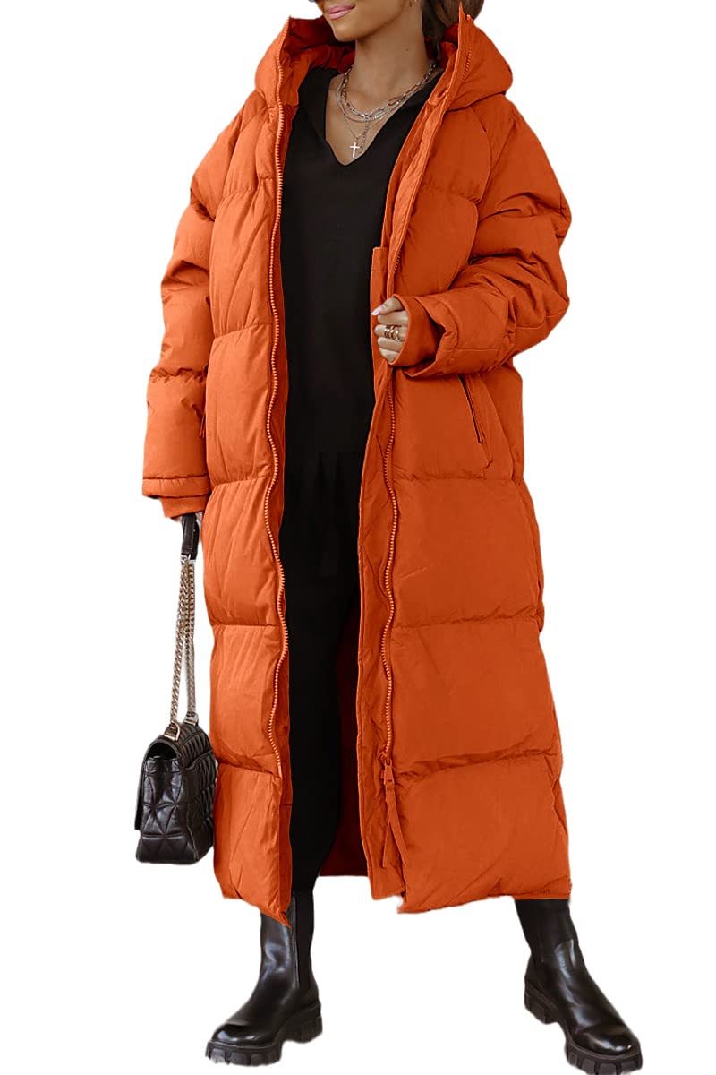 Shanfetl Women's Long Quilted Puffer Jacket with Hood - Maxi Length Winter Coat, Warm Padded Outerwear for Cold Weather - Perfect for Snow Days, Commuting & Outdoor Activities