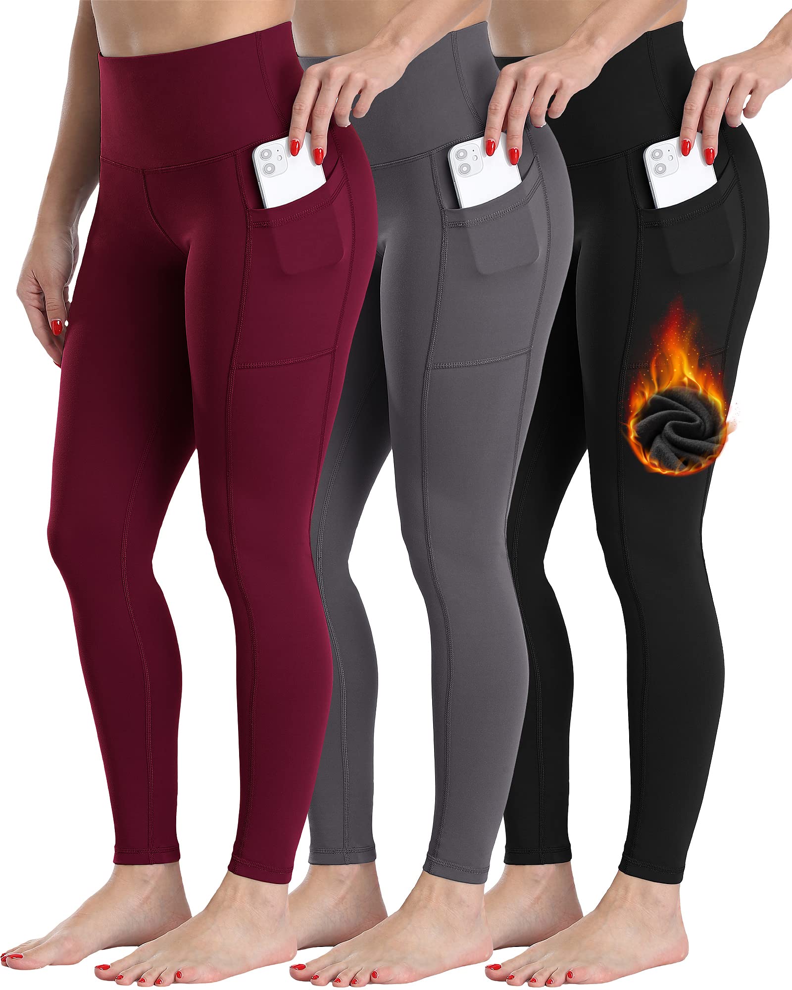 CHRLEISURE Women's Fleece Lined Winter Leggings - High Waisted Thermal Warm Yoga Pants with Pockets for Cold Weather, Workout & Outdoor Activities