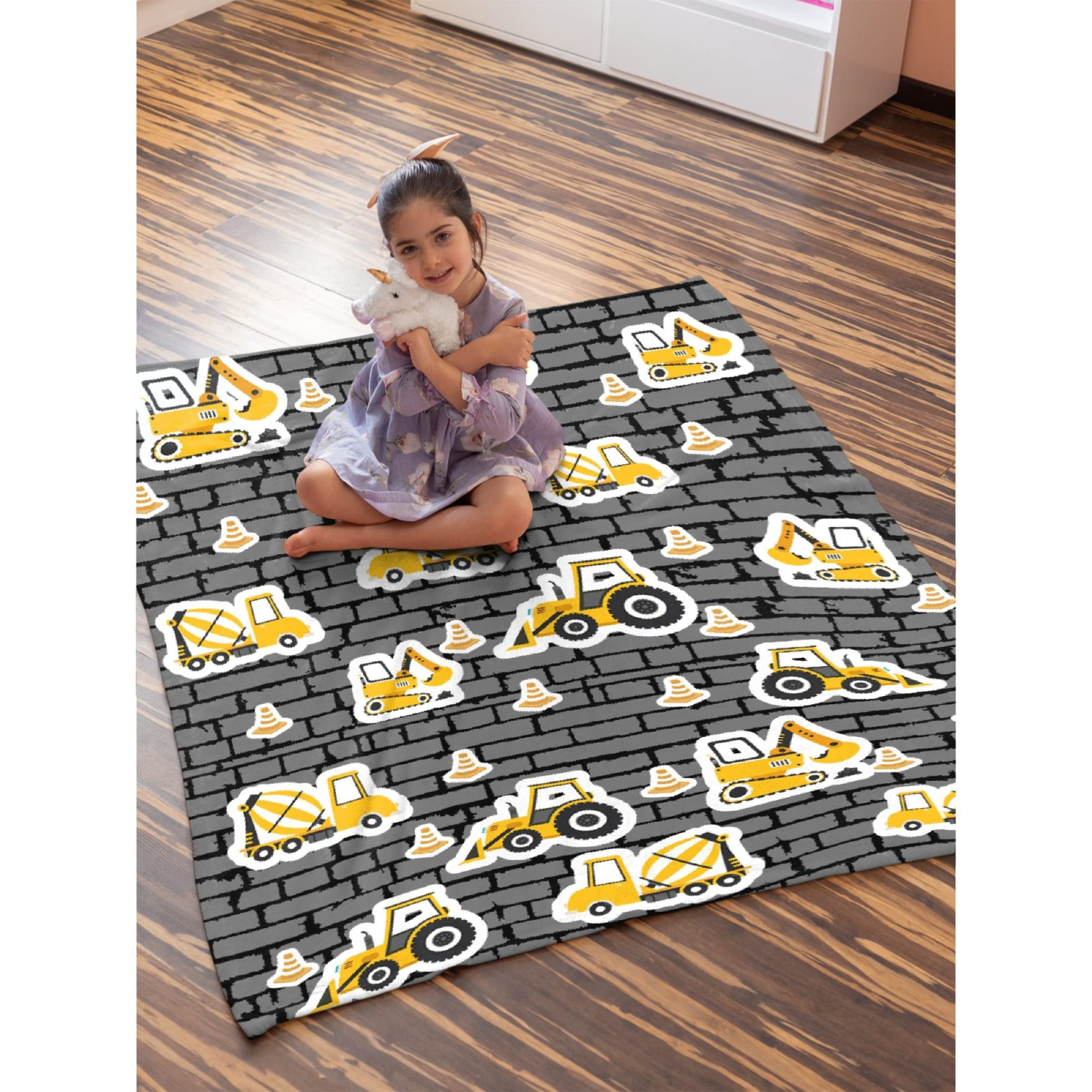 Cute Cartoon Gray Car Blanket for Kids - Super Soft Flannel Blanket (120x90 inches) - Warm & Cozy for Bed, Couch, Sofa - Perfect for Family Road Trips, Camping & Winter Snuggles